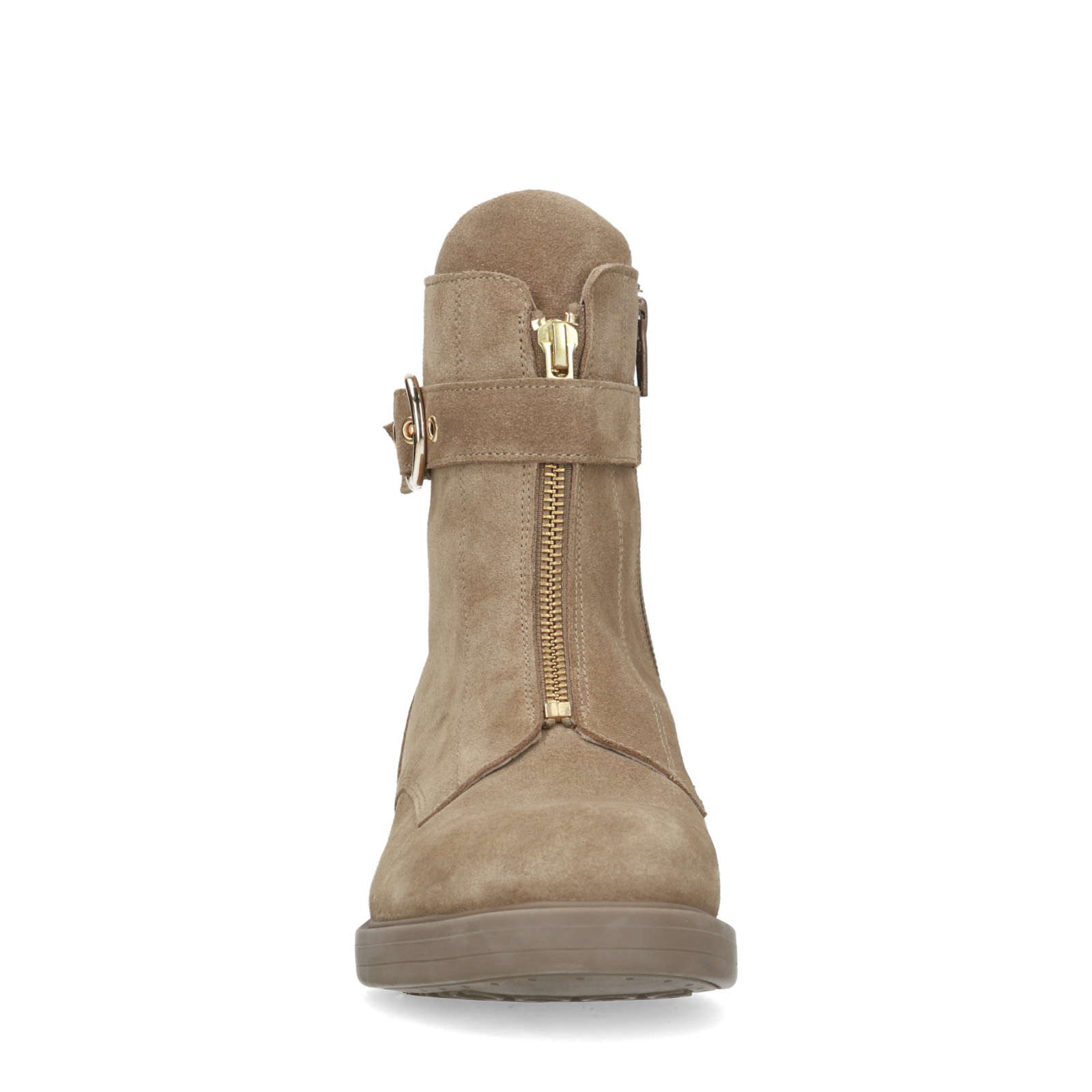 Beigefarbene Veloursleder-Boots mit Schnalle | Biker boots 