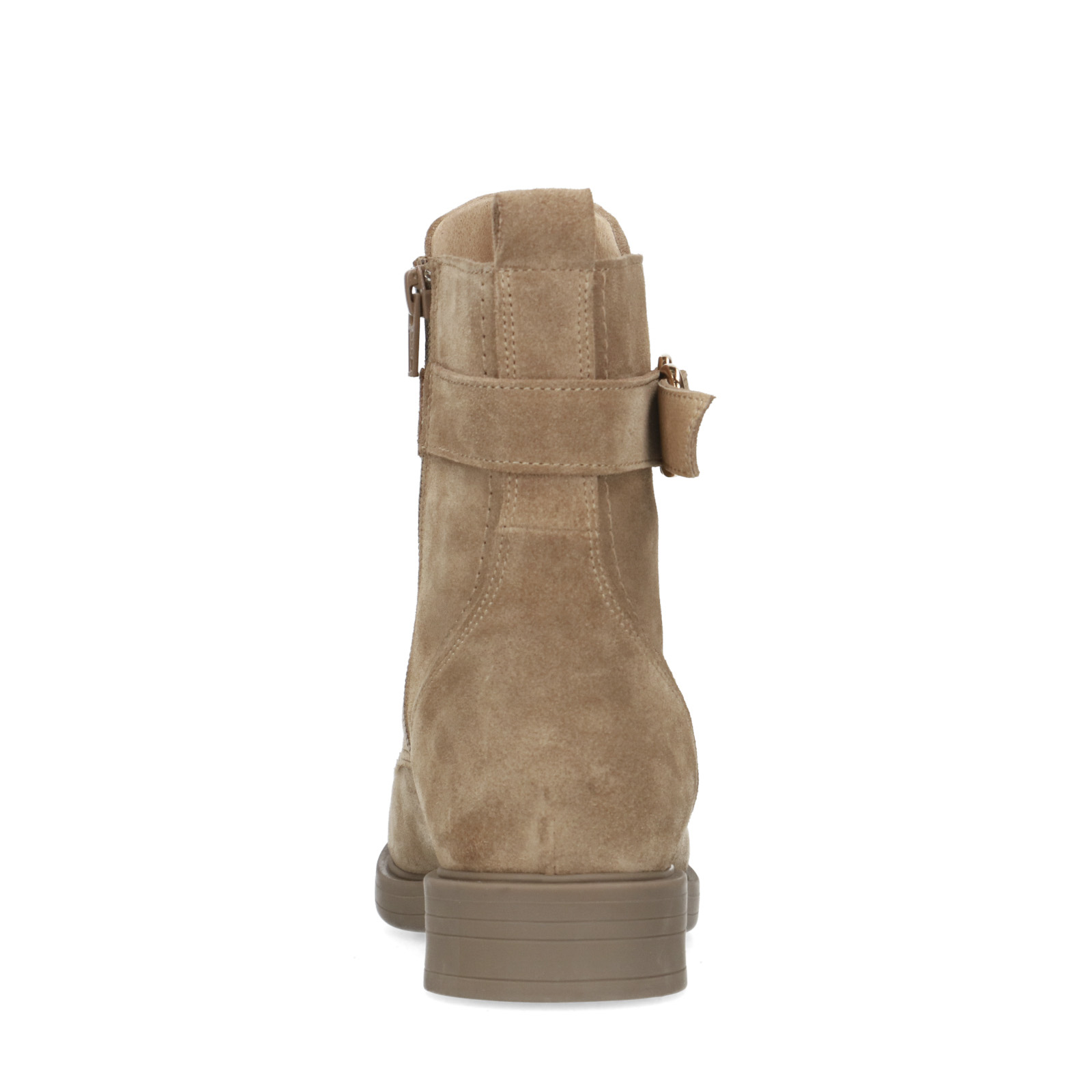 Beigefarbene Veloursleder-Boots mit Schnalle | Biker boots 