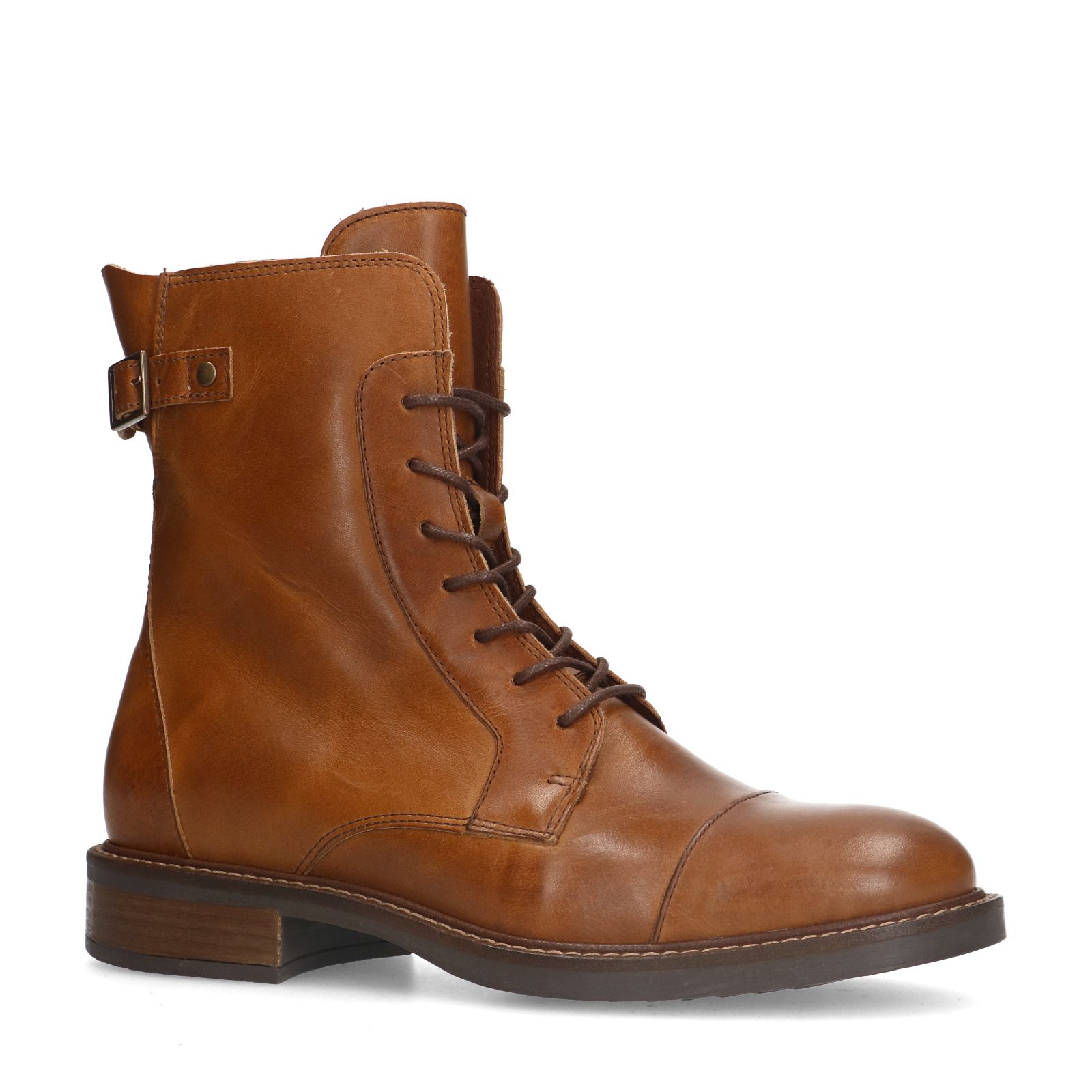 Cognacfarbene Lederschnürboots