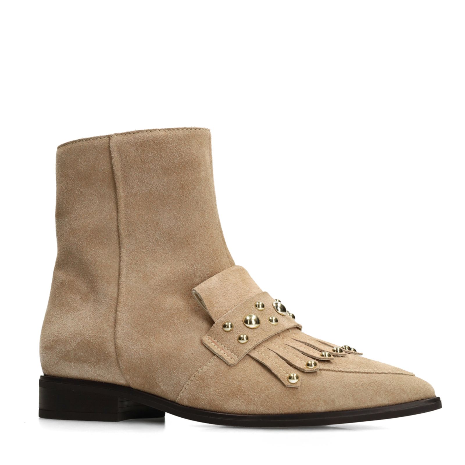 Taupe suède enkellaarsjes met studs