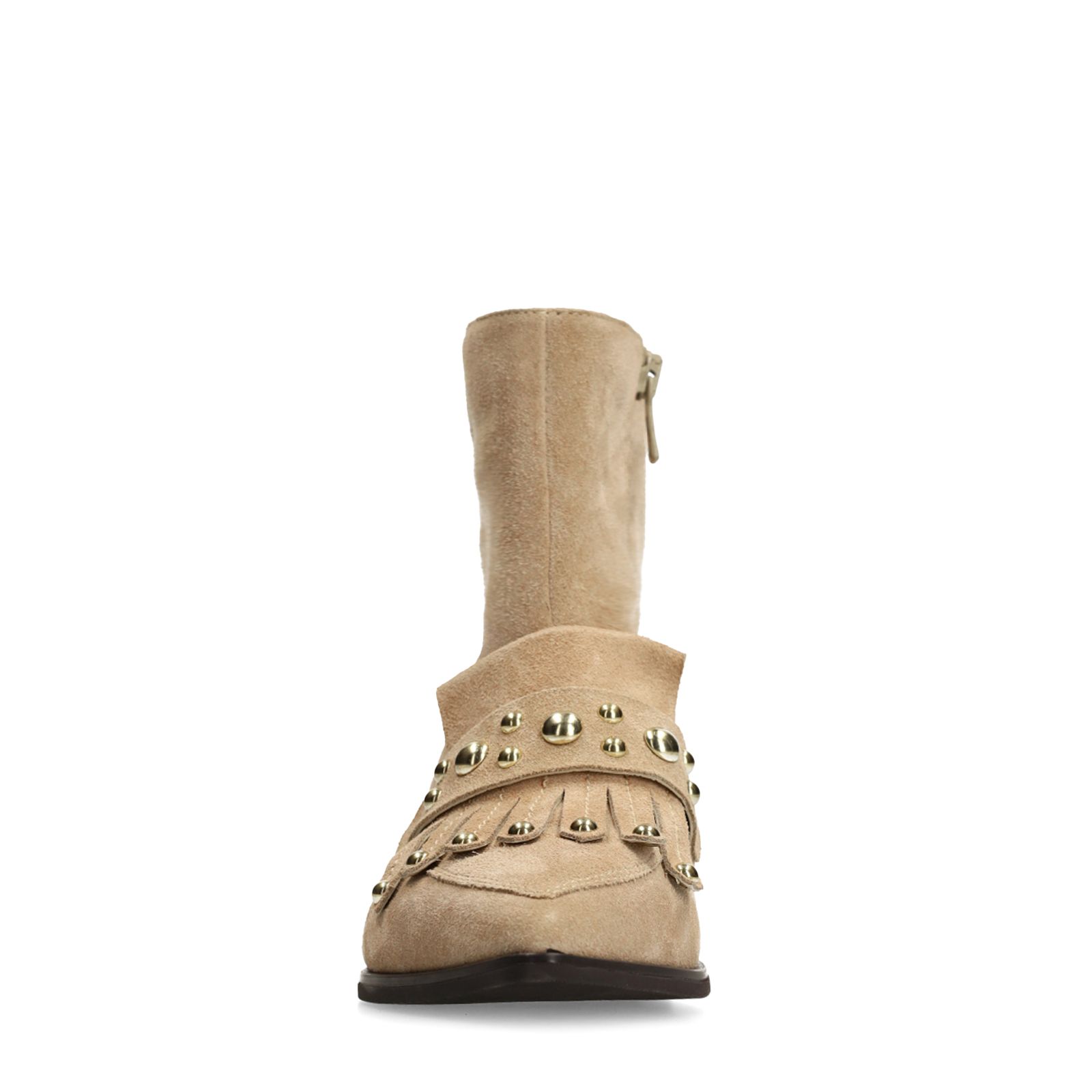 Taupe suède enkellaarsjes met studs