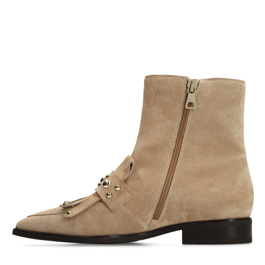 Taupe suède enkellaarsjes met studs
