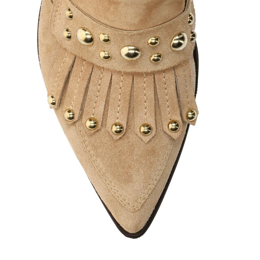 Taupe suède enkellaarsjes met studs