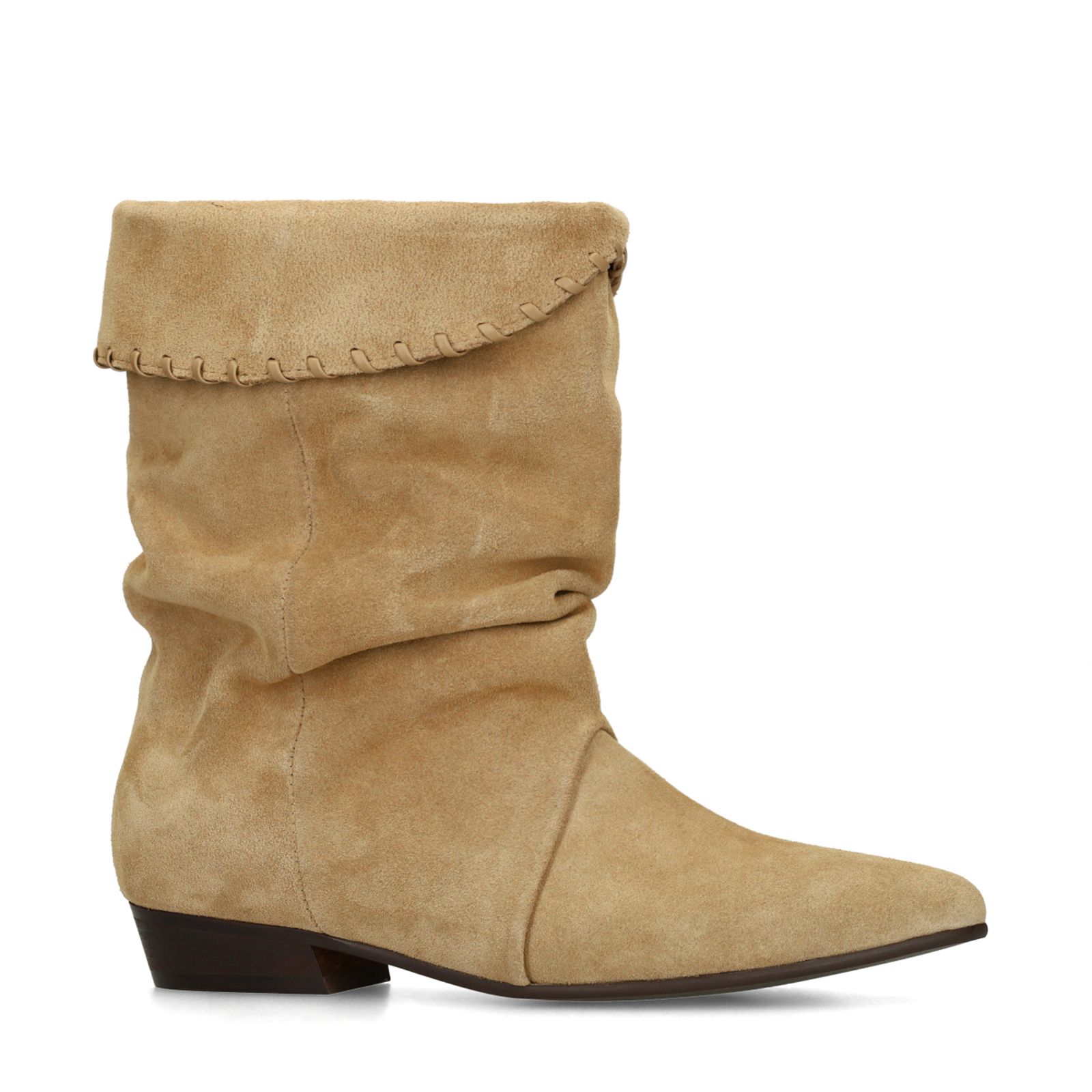 Beige suède slouchy enkellaarsjes