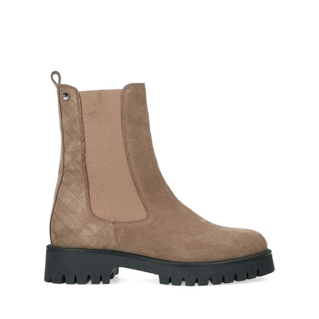 Taupe suède chelsea boots met rits