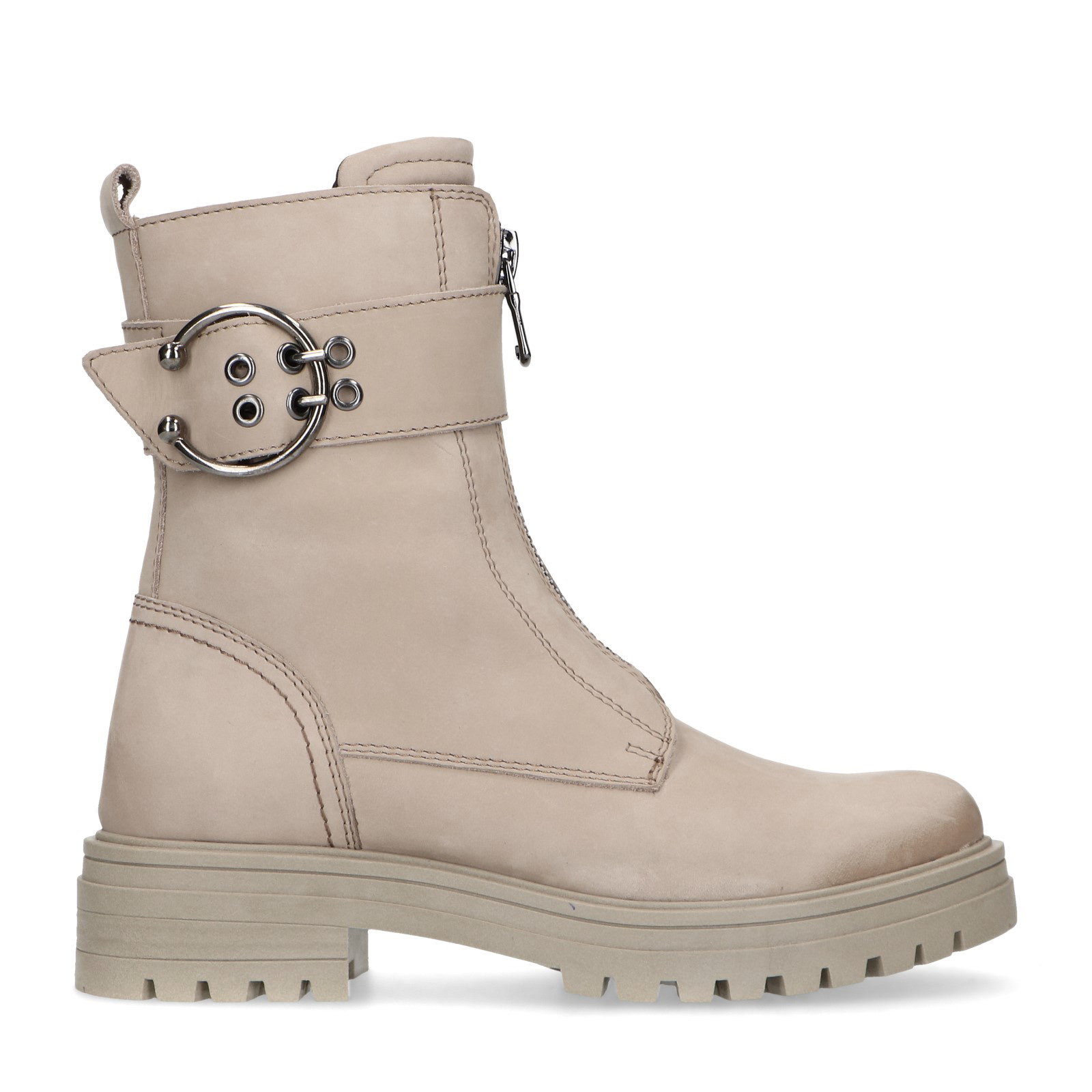 Taupe leren biker boots met gesp Biker boots Manfield Manfield