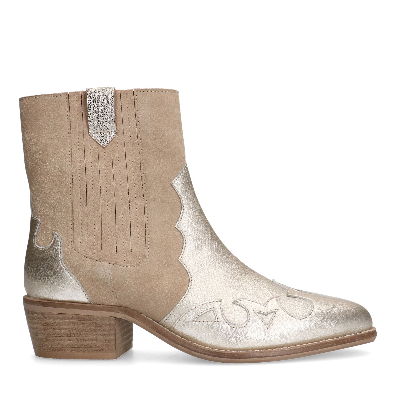 Beige suède metallic cowboy laarzen