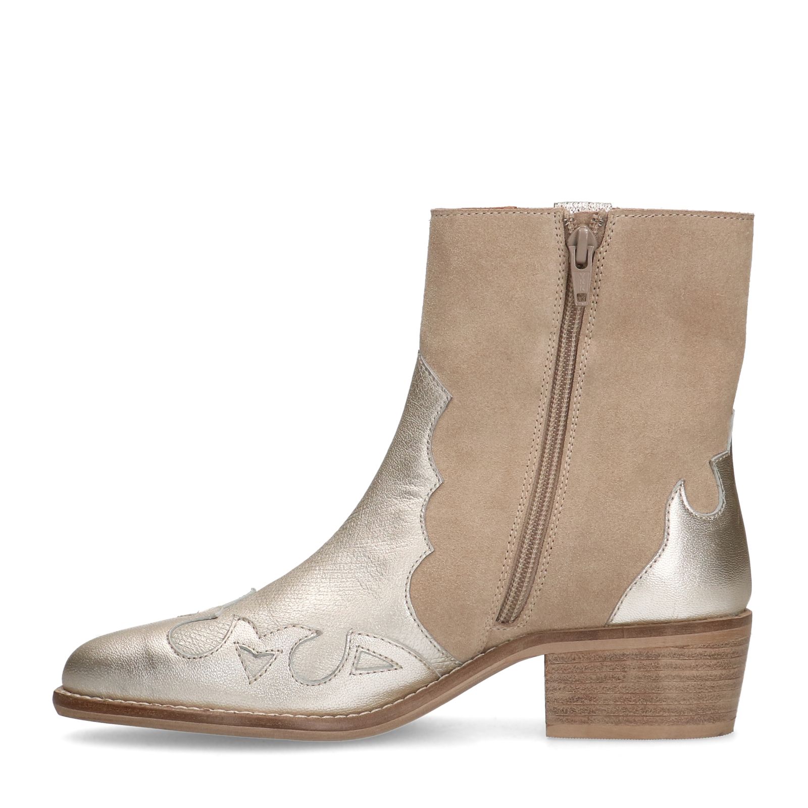 Beige suède metallic cowboy laarzen