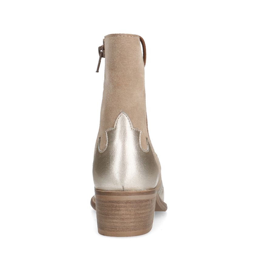 Beigefarbene Cowboystiefel aus Veloursleder mit Metallic-Details