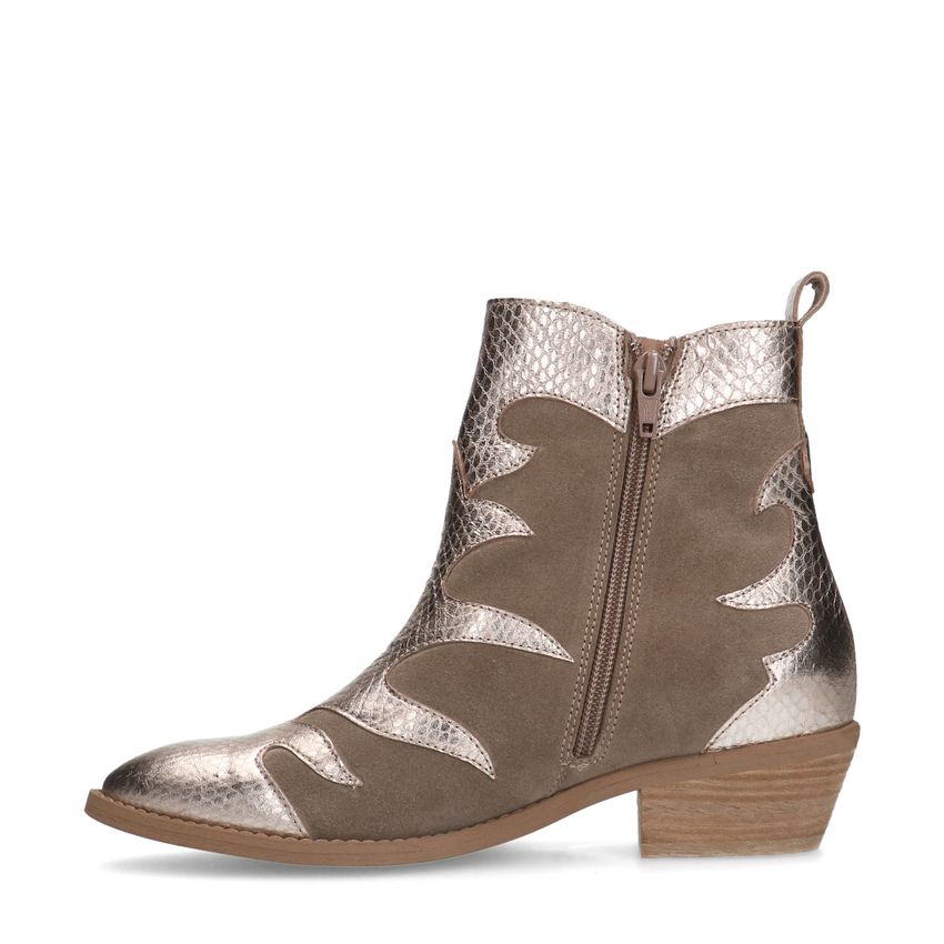 Taupe suède cowboylaarzen met metallic details