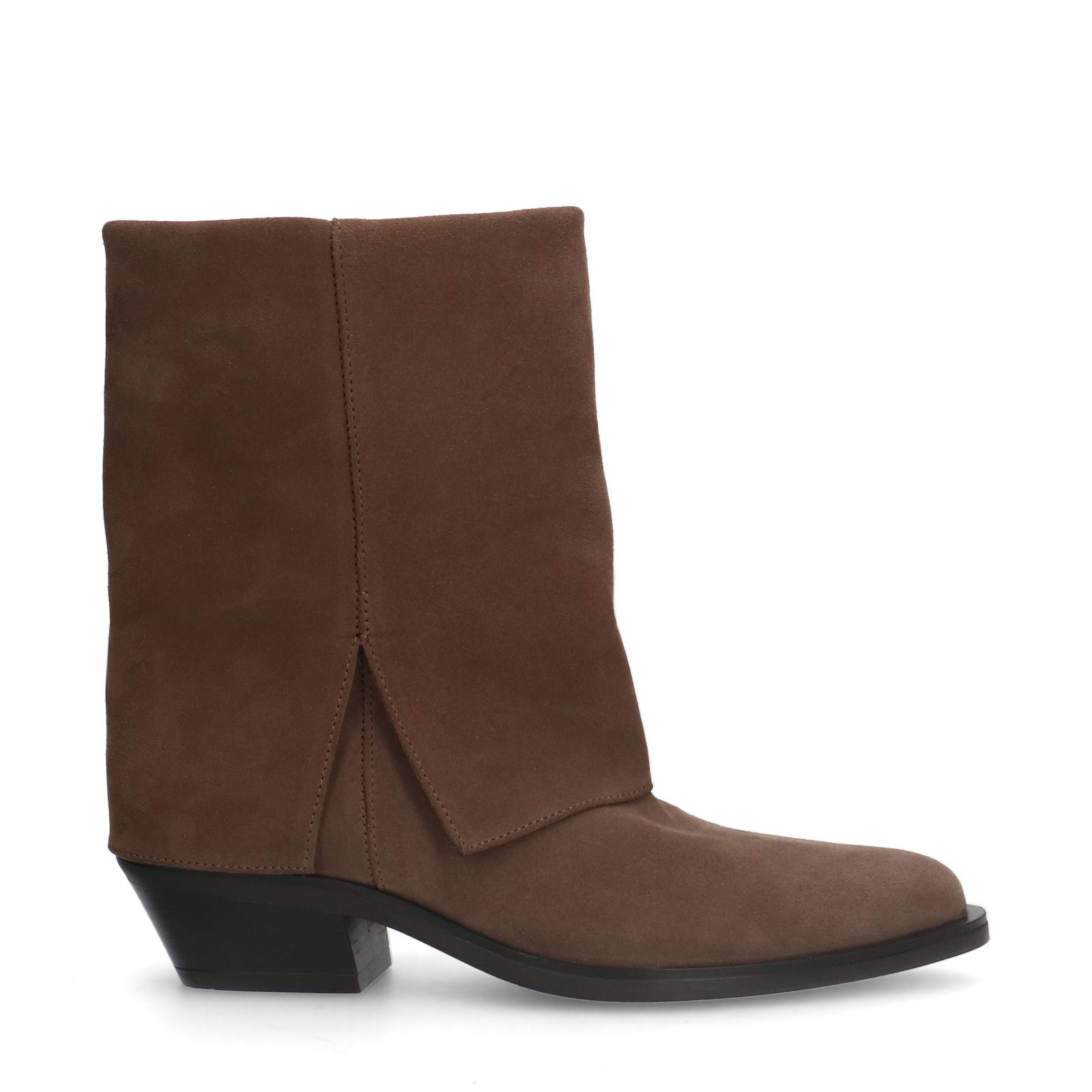 Taupefarbene Veloursleder-Cowboystiefel mit Umschlag