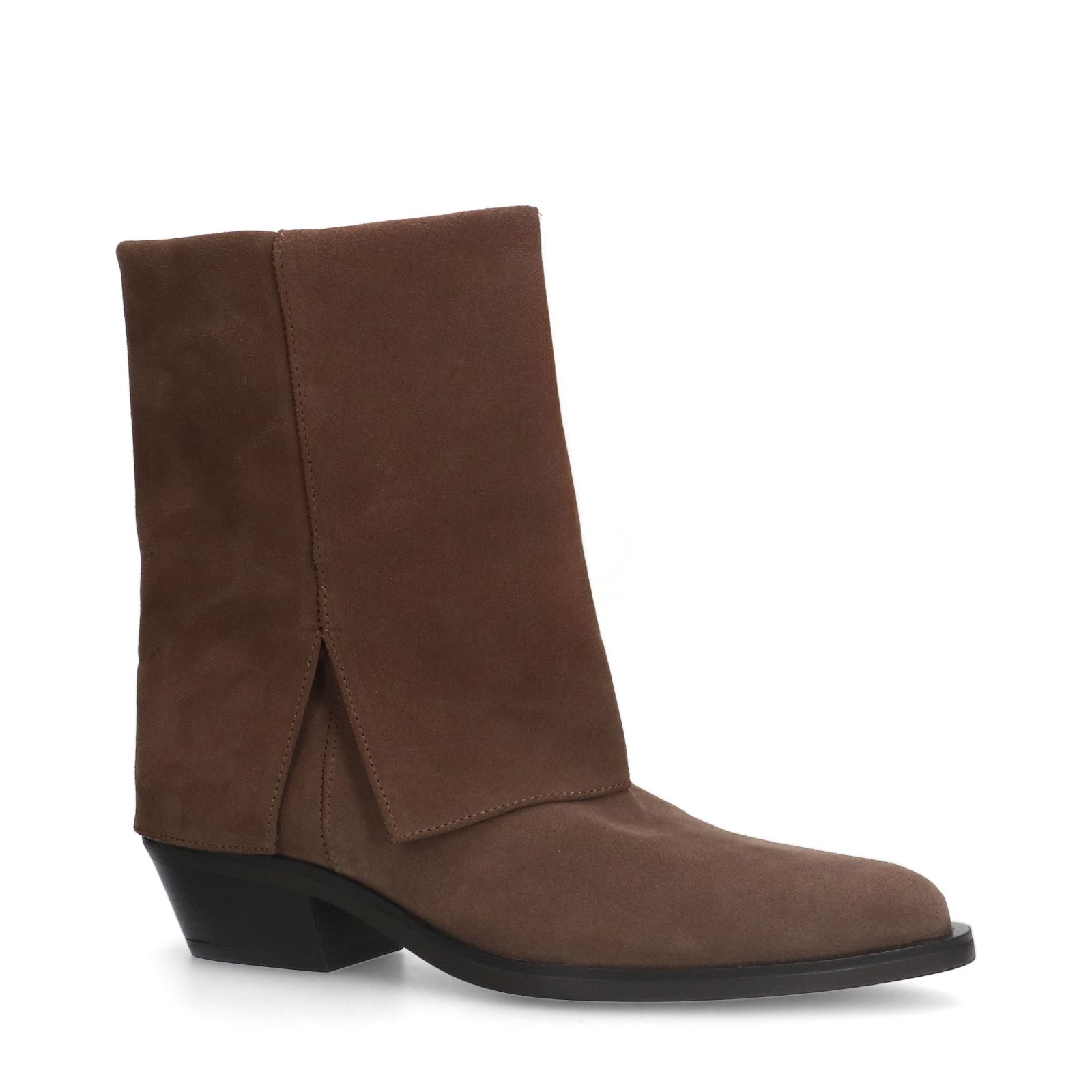 Taupefarbene Veloursleder-Cowboystiefel mit Umschlag