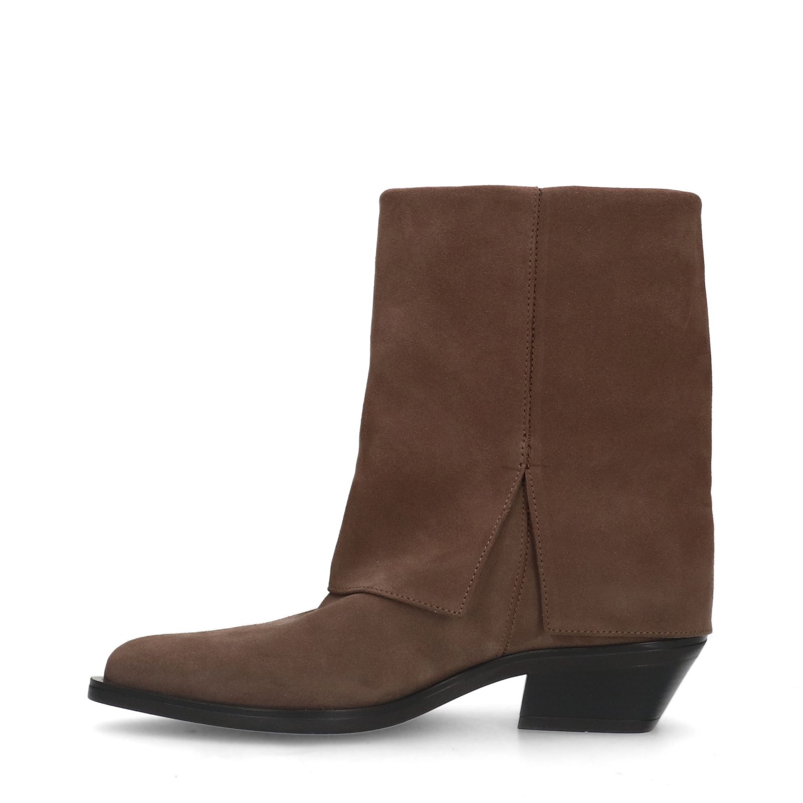 Taupefarbene Veloursleder-Cowboystiefel mit Umschlag