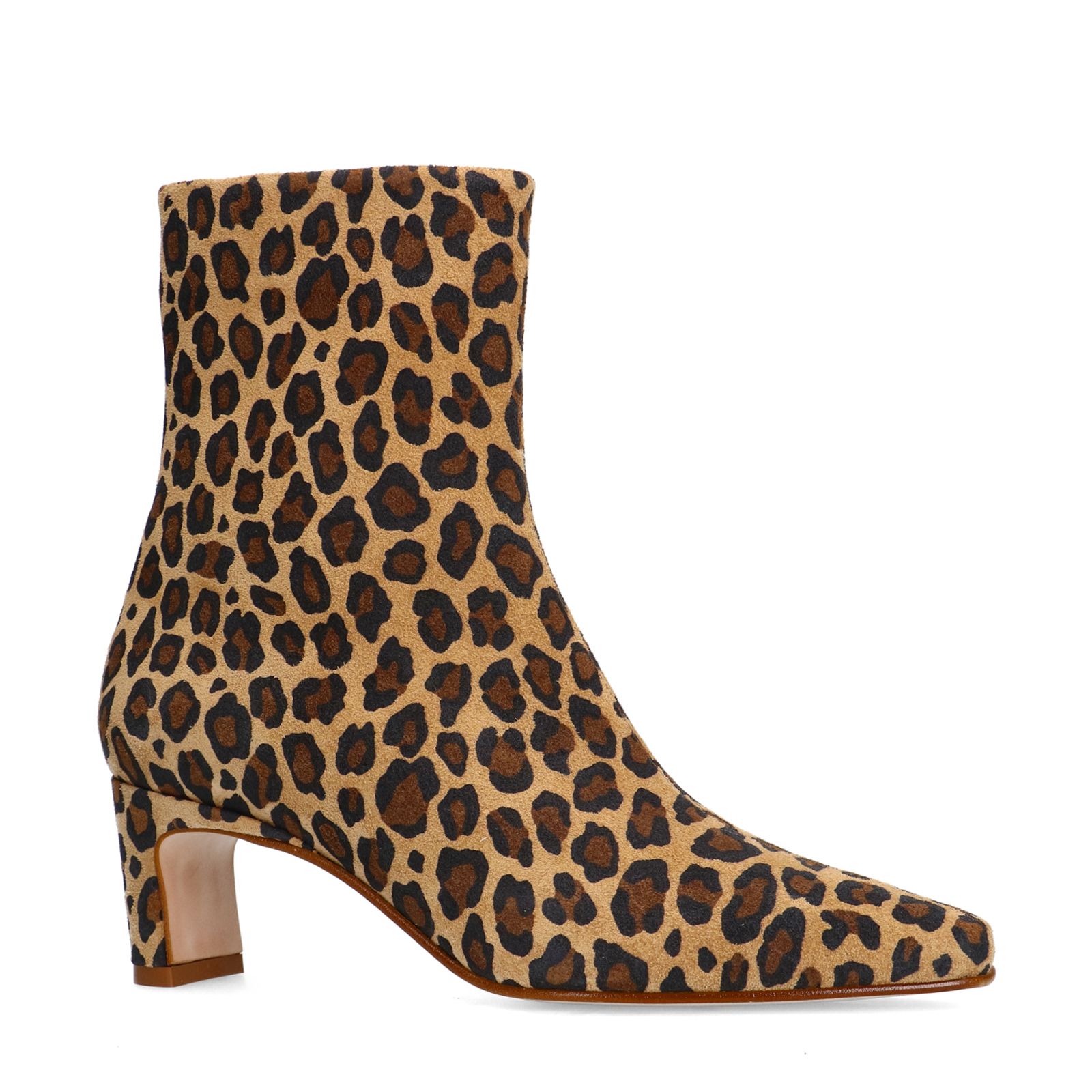 Suède leopard enkellaarsjes met hak