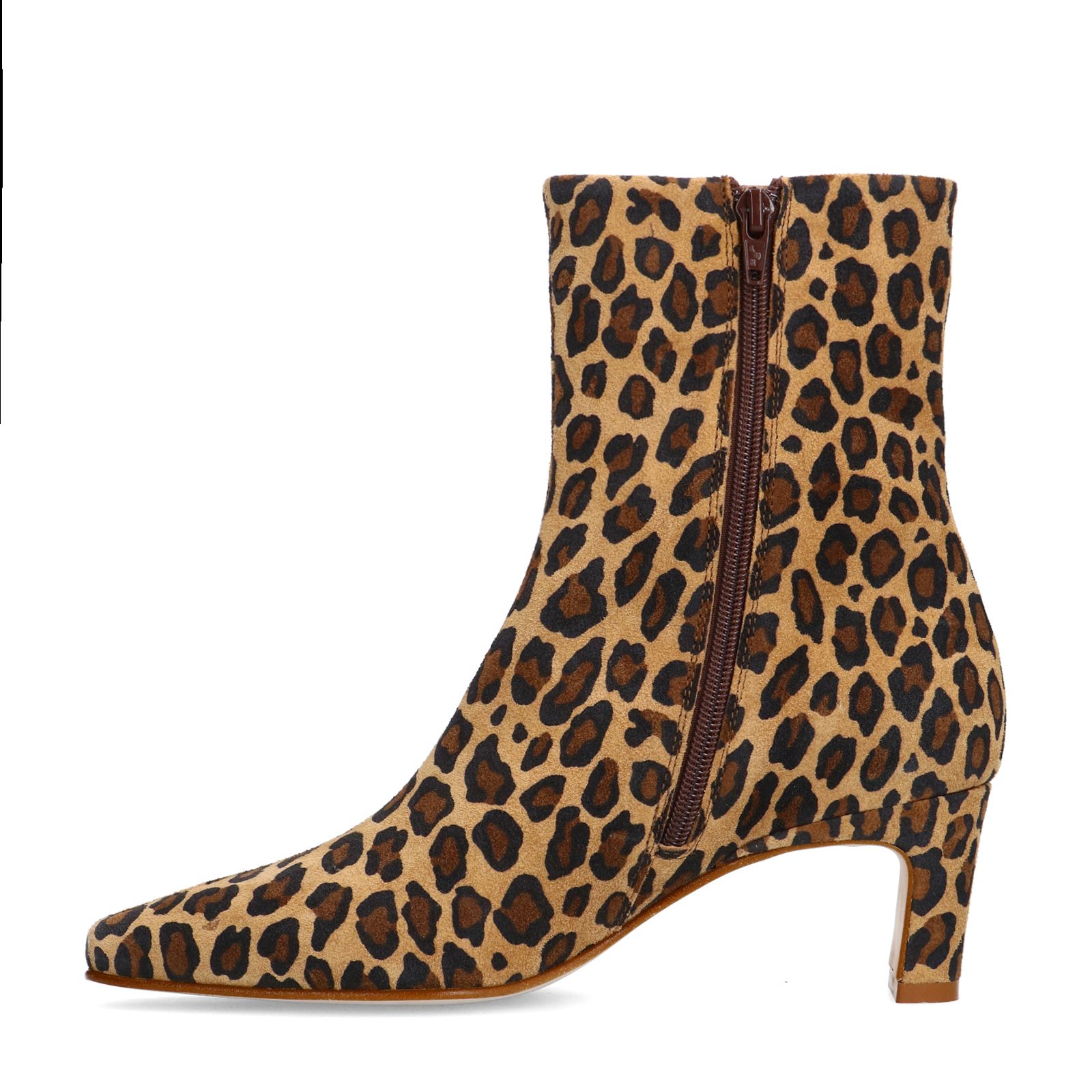Suède leopard enkellaarsjes met hak