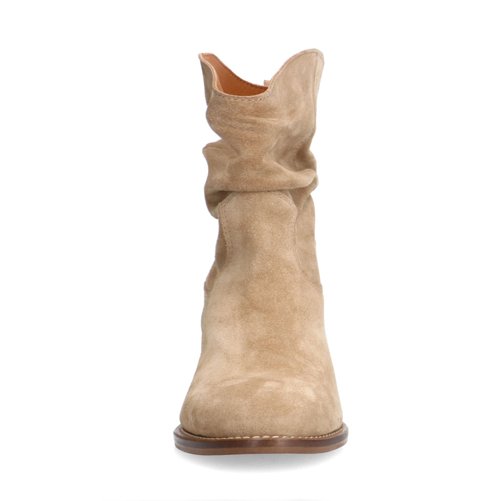 Beigefarbene Veloursleder-Stiefeletten mit Absatz