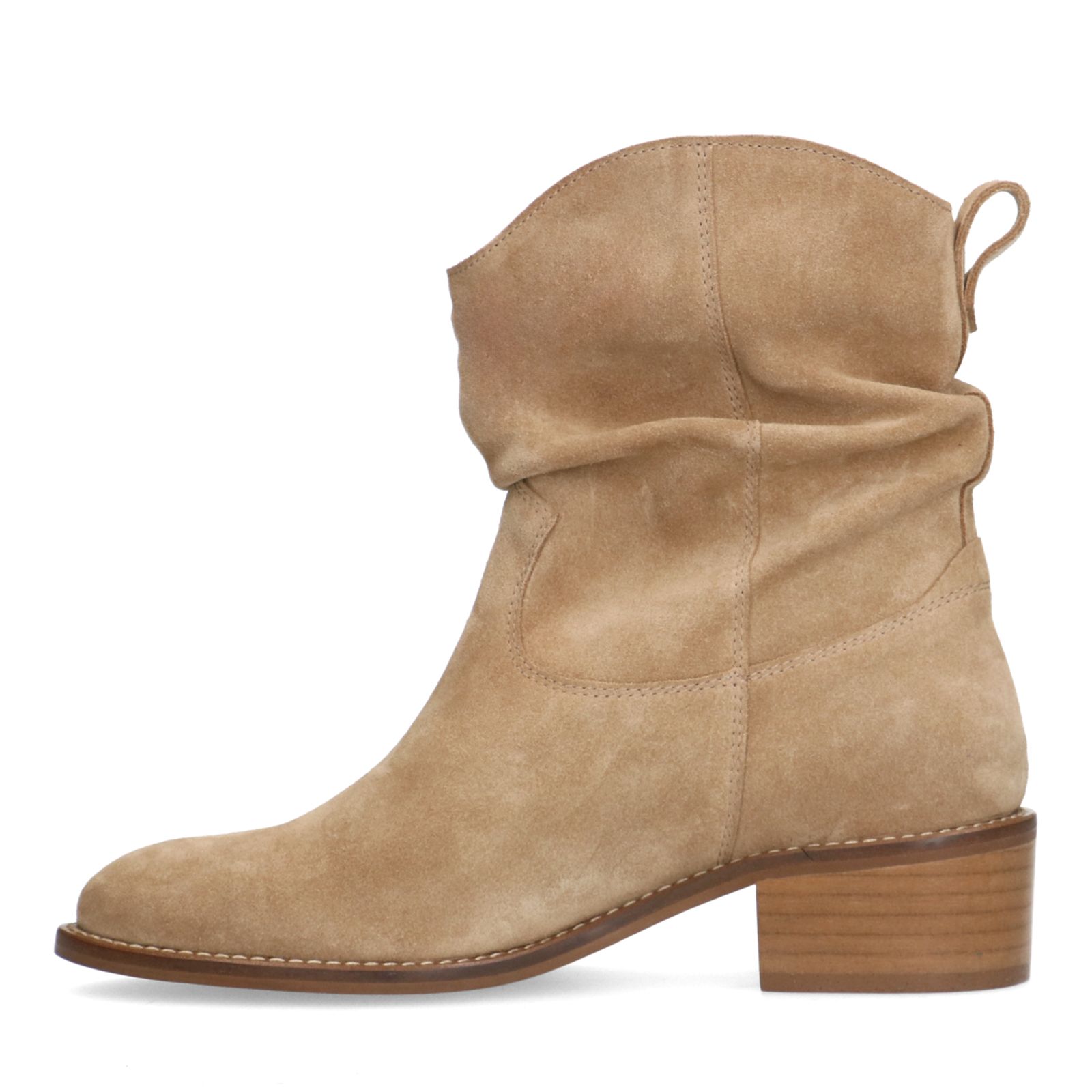 Beigefarbene Veloursleder-Stiefeletten mit Absatz