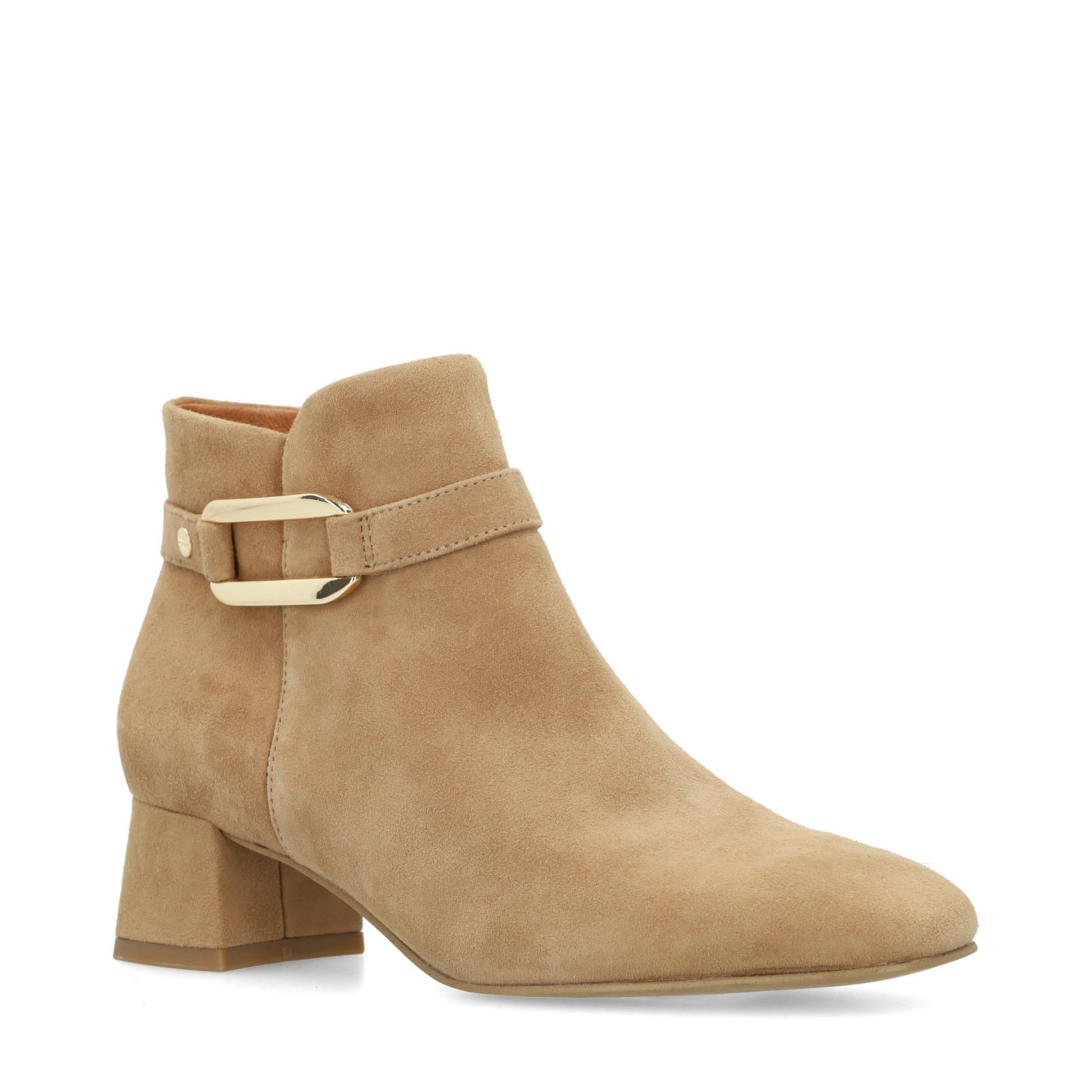Beigefarbene Veloursleder-Stiefeletten mit Absatz