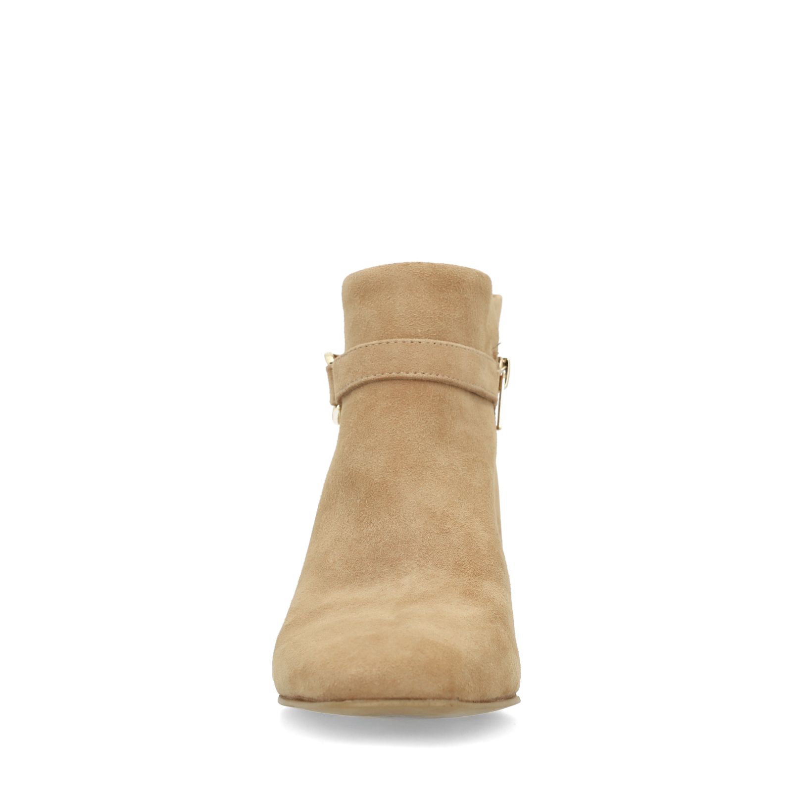 Beigefarbene Veloursleder-Stiefeletten mit Absatz