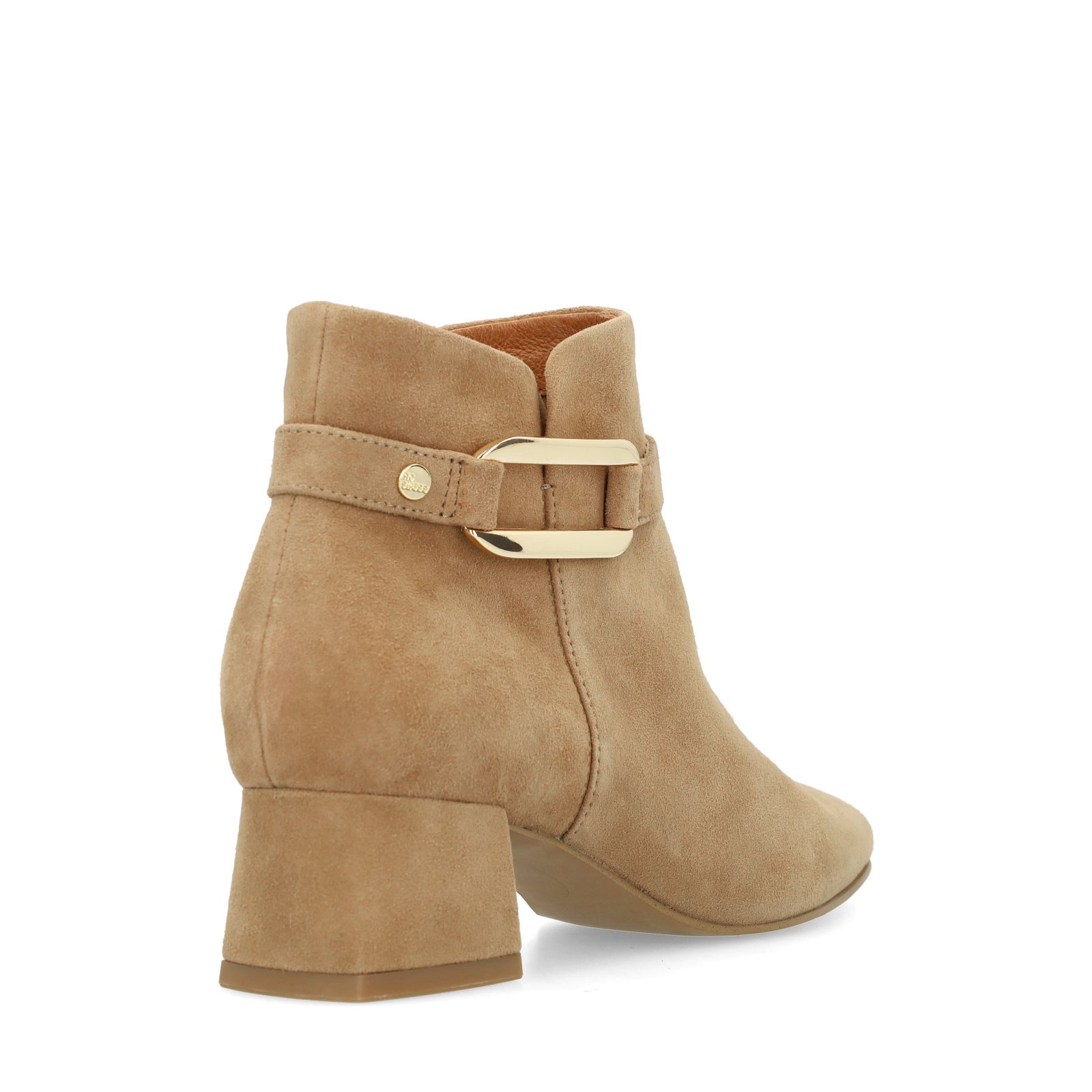 Beigefarbene Veloursleder-Stiefeletten mit Absatz