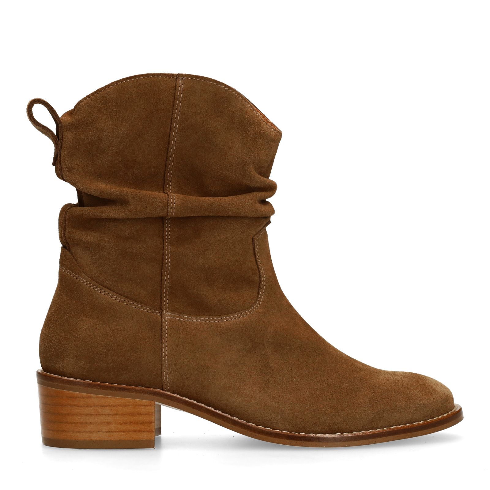 Beigefarbene Veloursleder-Stiefeletten