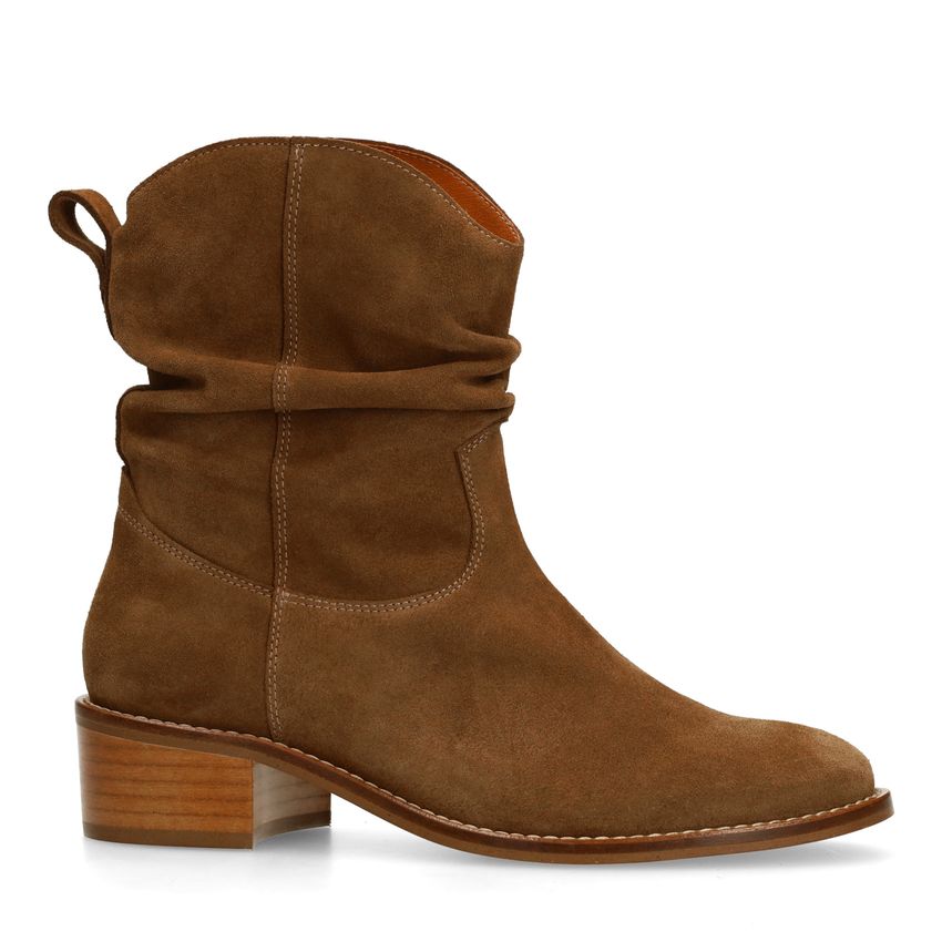 Beigefarbene Veloursleder-Stiefeletten