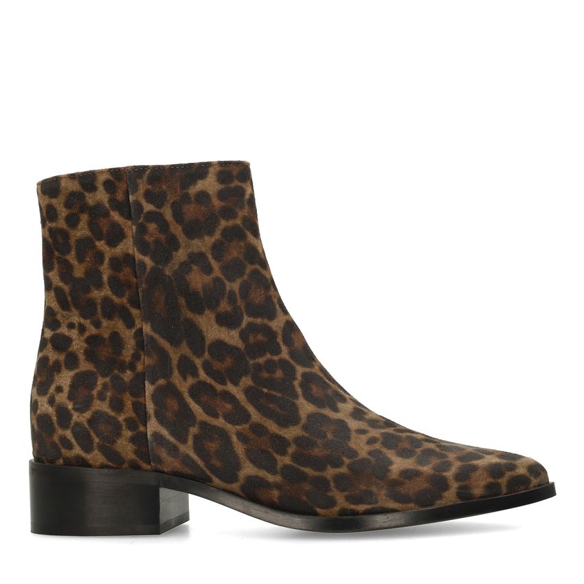 Leopard suède enkellaarsjes