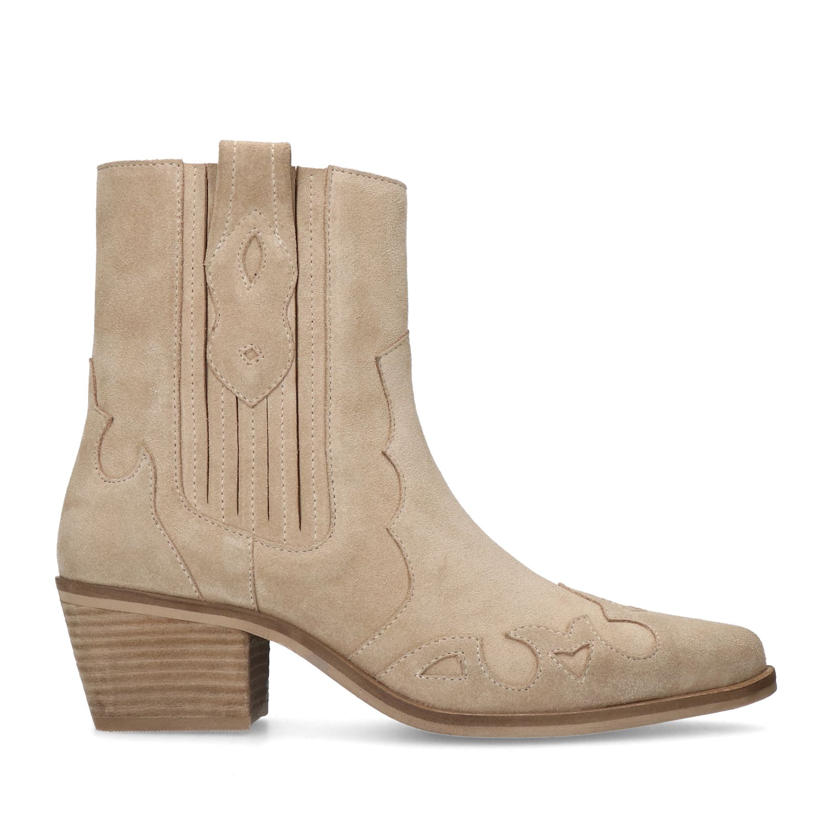 Beigefarbene Cowboystiefel aus Veloursleder
