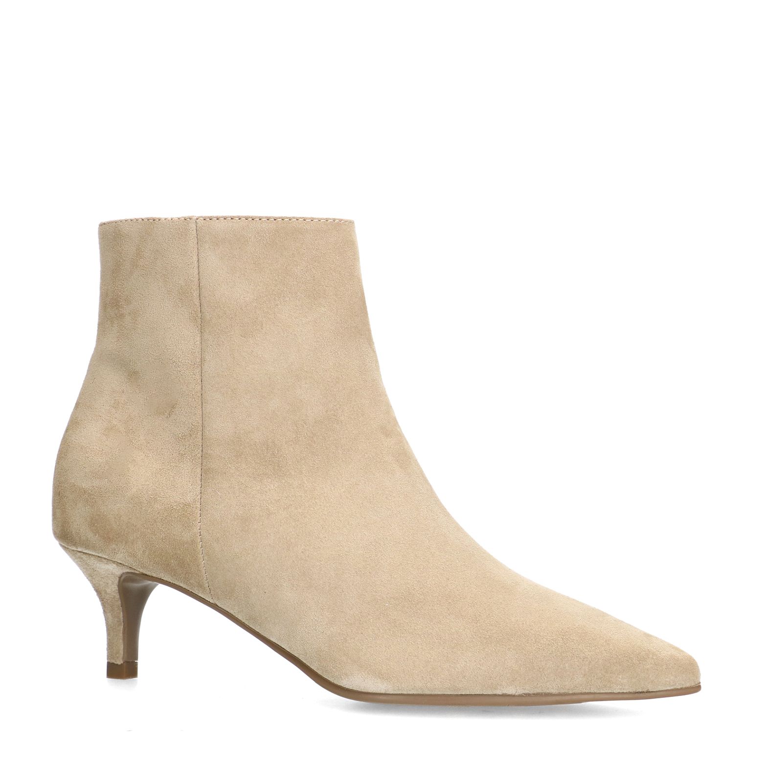 Beige suède enkellaarsjes met hak