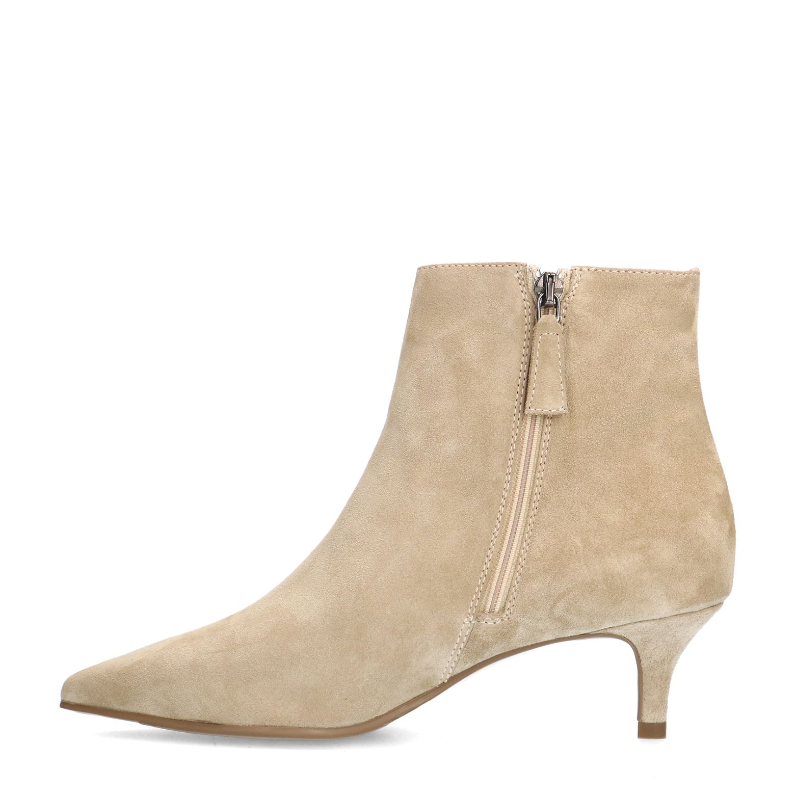 Beige suède enkellaarsjes met hak