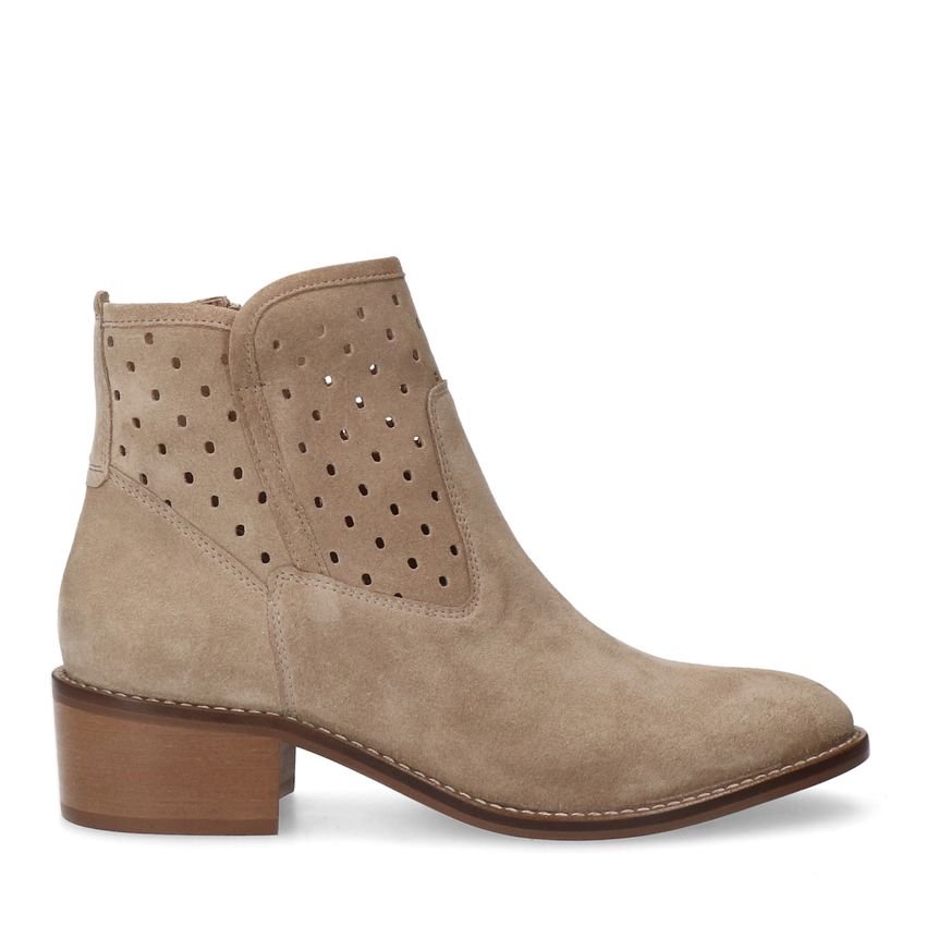 Beigefarbene Veloursleder-Stiefeletten