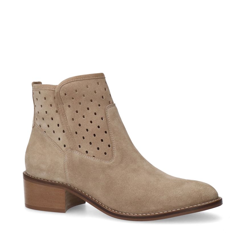 Beigefarbene Veloursleder-Stiefeletten