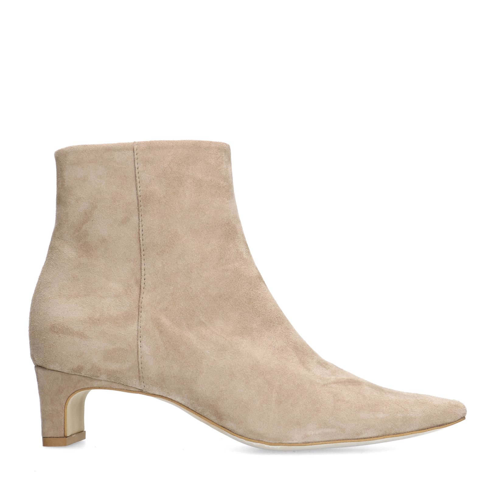 Beige suède enkellaarsjes met hak