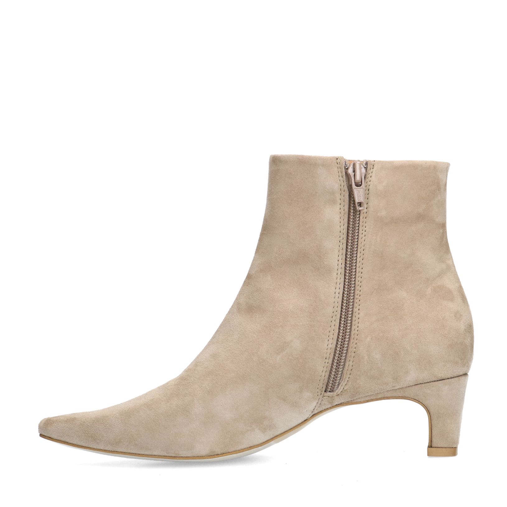 Beige suède enkellaarsjes met hak