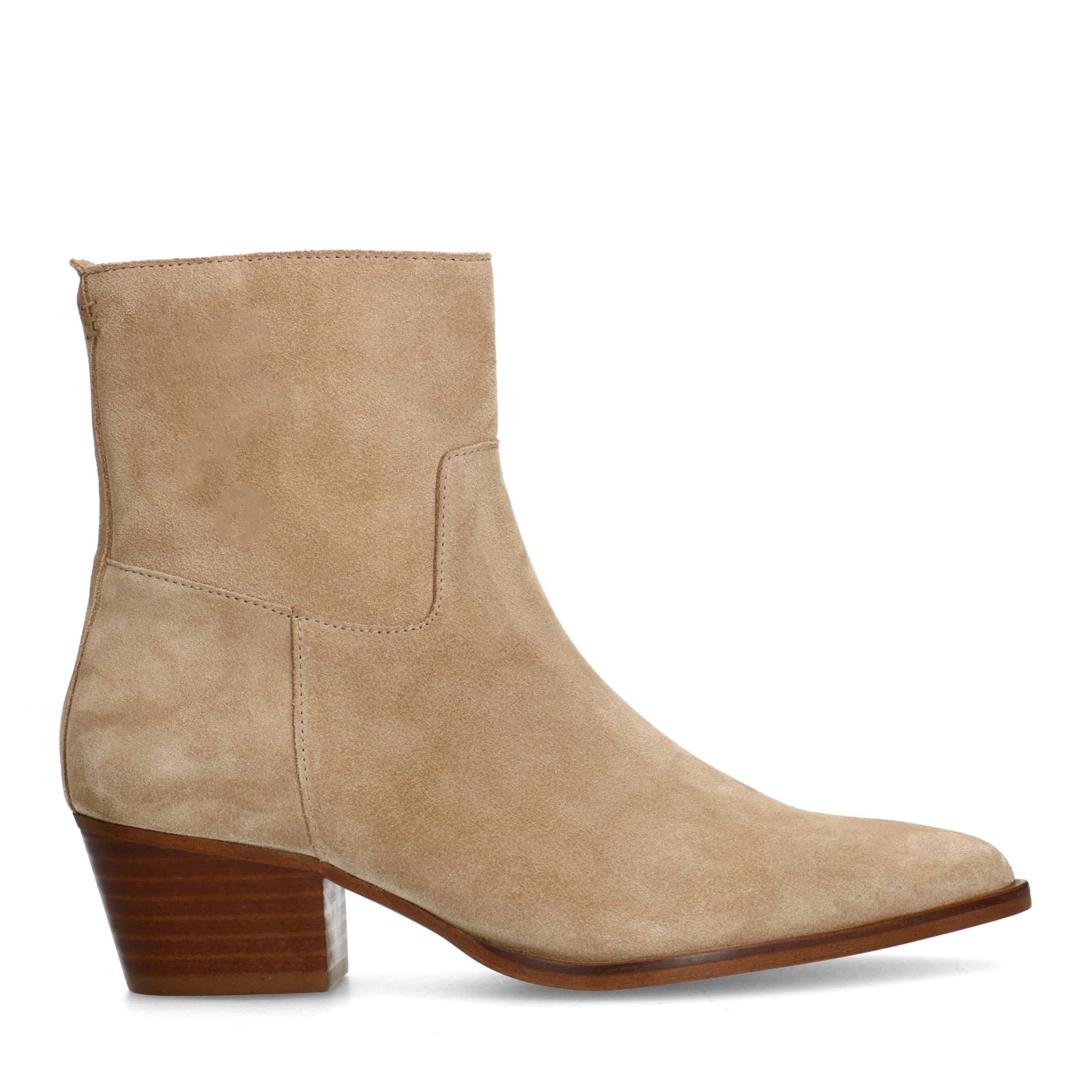 Beige suède enkellaarsjes met hak
