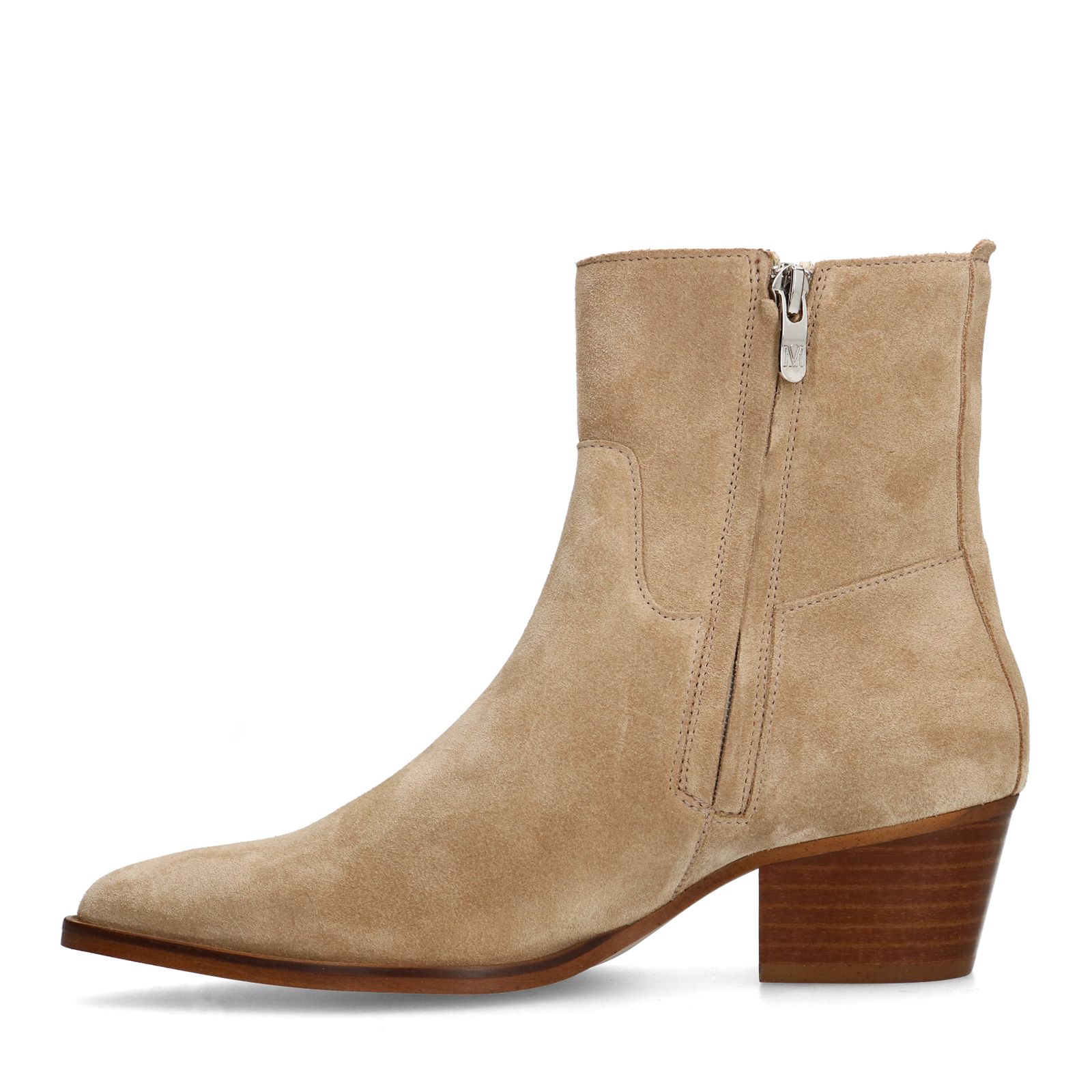 Beige suède enkellaarsjes met hak