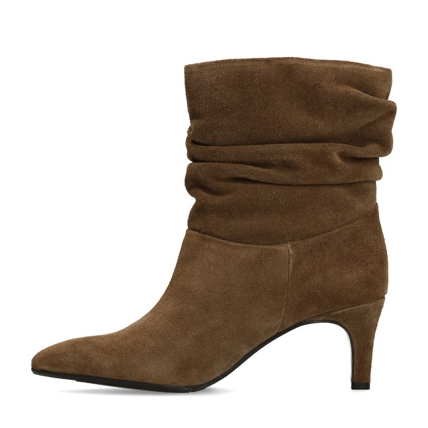 Taupe suède enkellaarsjes met hak