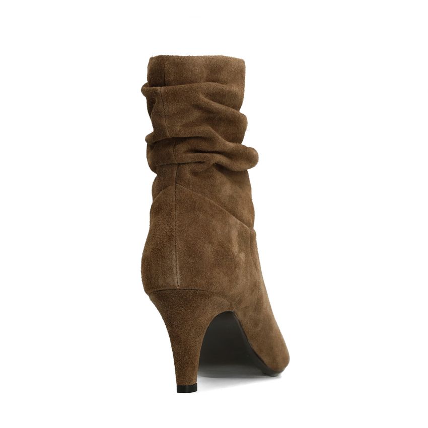 Taupefarbene Veloursleder-Stiefeletten mit Absatz