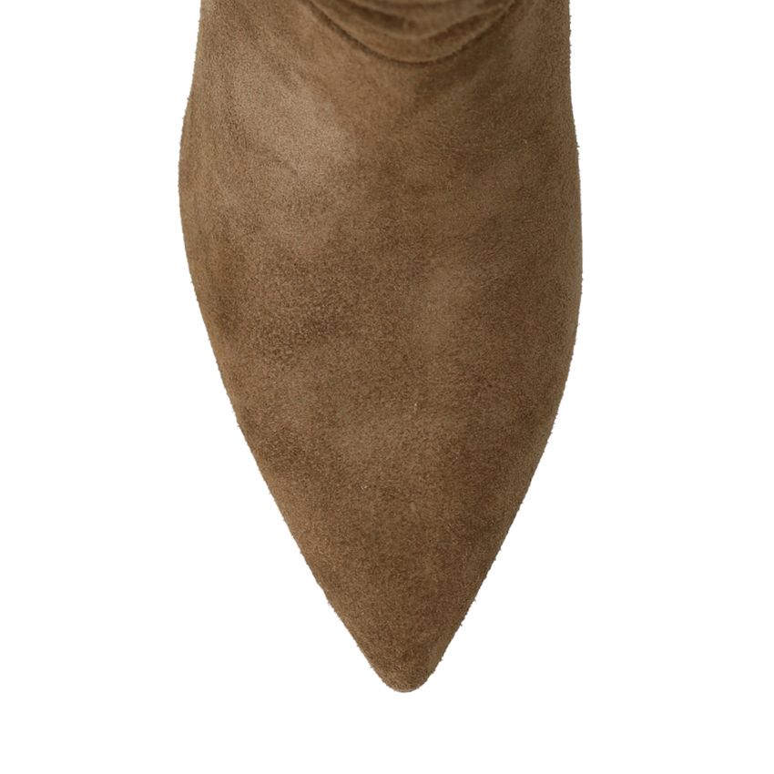 Taupe suède enkellaarsjes met hak