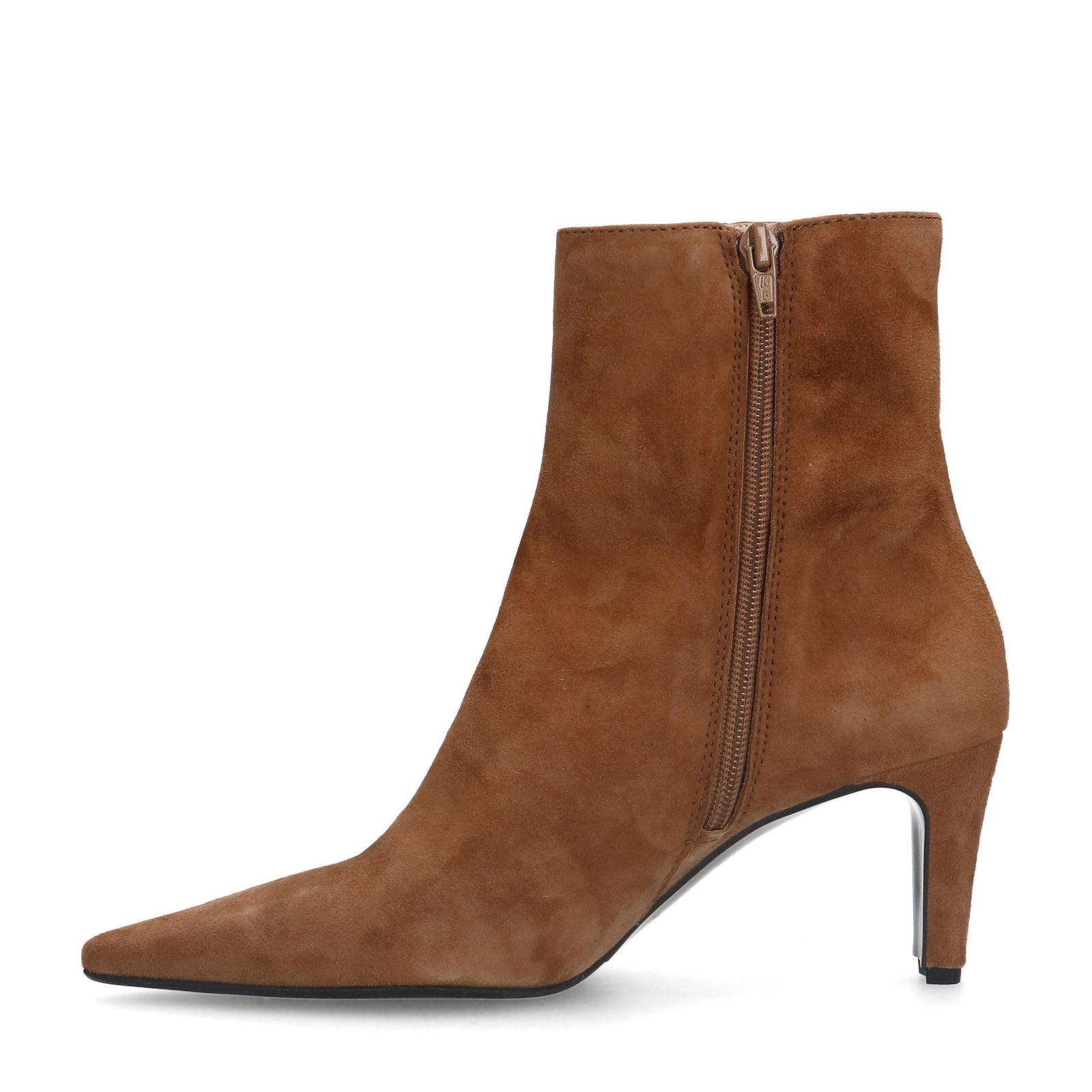 Beigefarbene Veloursleder-Stiefeletten mit Absatz