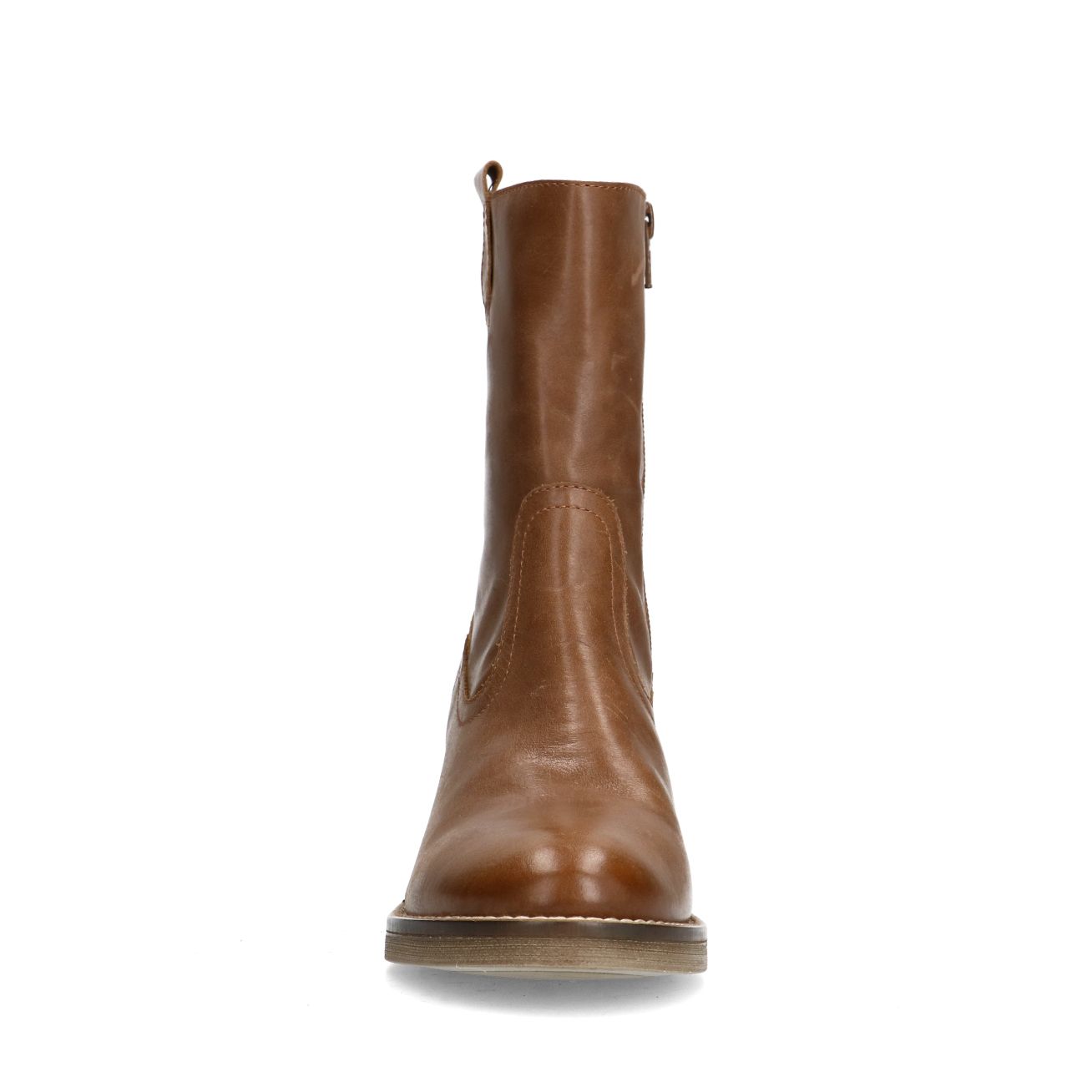 Cognac leren enkellaarsjes met hak