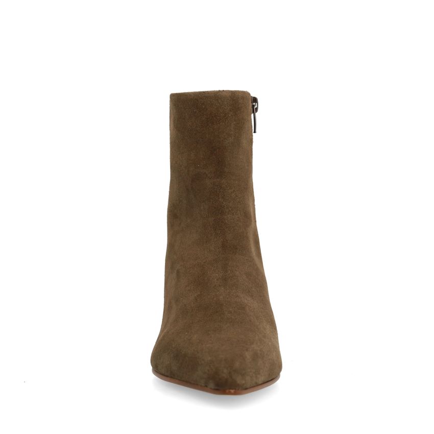 Taupe suède enkellaarsjes met hak