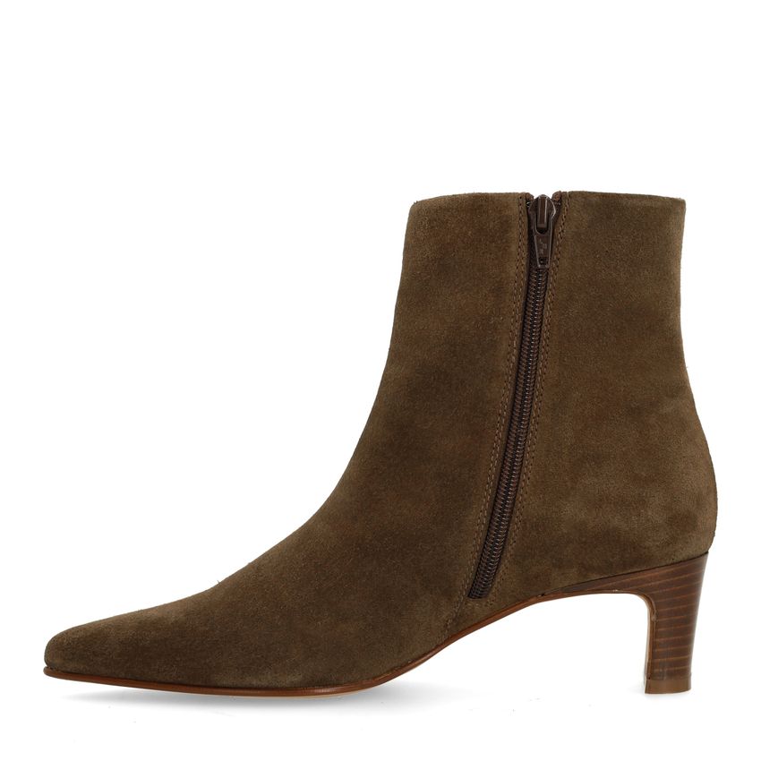 Taupefarbene Veloursleder-Stiefeletten mit Absatz