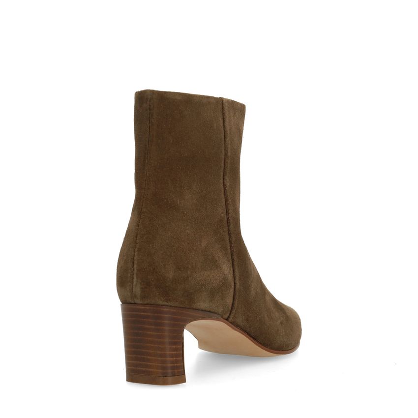 Taupe suède enkellaarsjes met hak