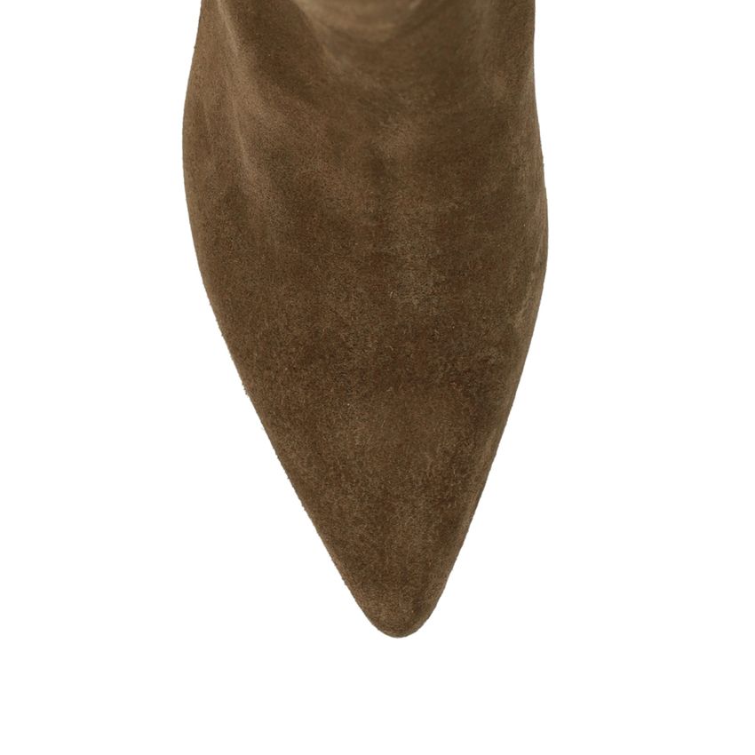 Taupe suède enkellaarsjes met hak