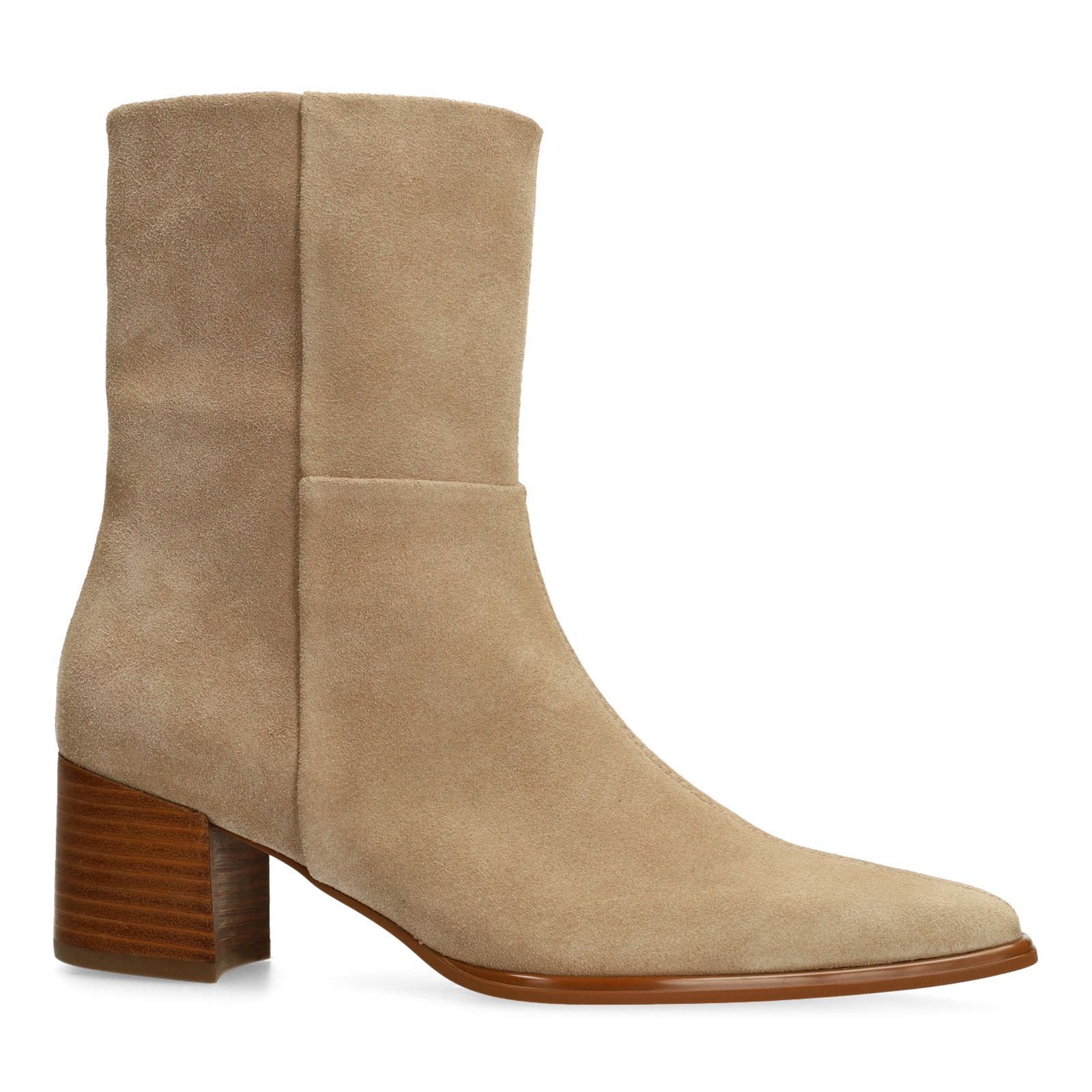 Beige suède enkellaarsjes met hak