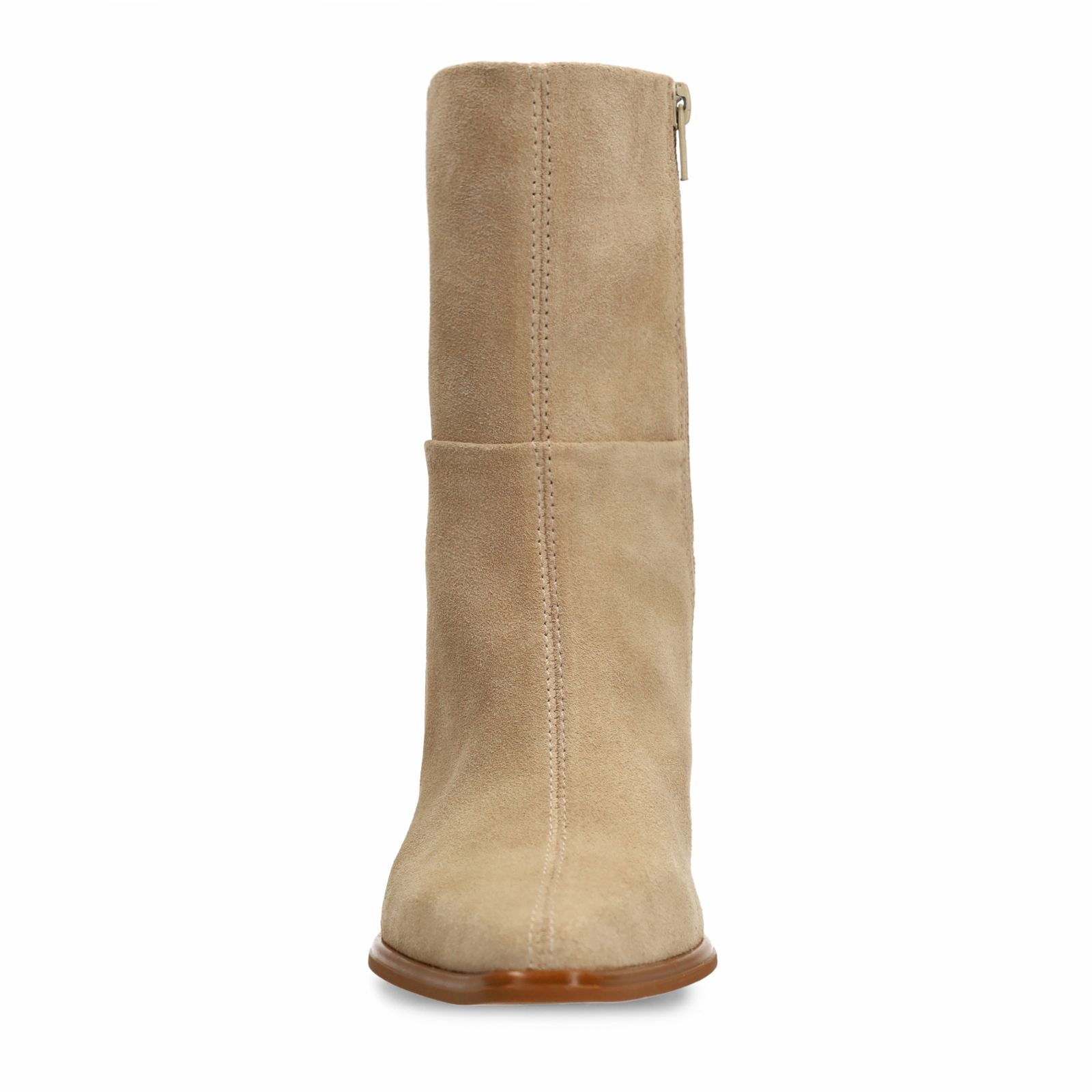 Beigefarbene Veloursleder-Stiefeletten mit Absatz