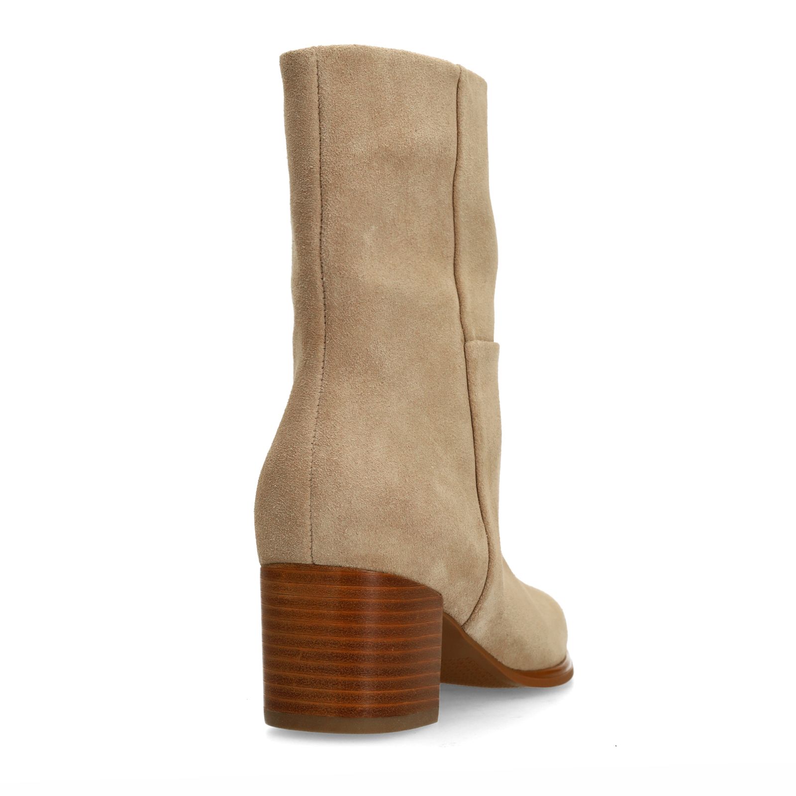 Beigefarbene Veloursleder-Stiefeletten mit Absatz