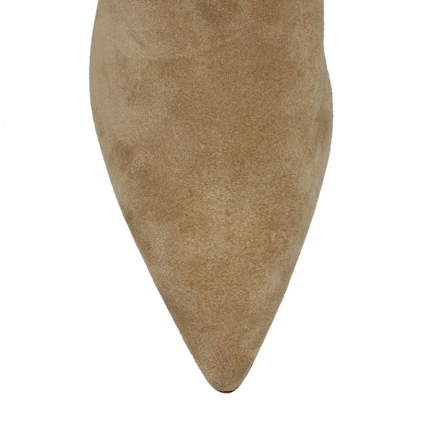 Beigefarbene Veloursleder-Stiefeletten mit Absatz