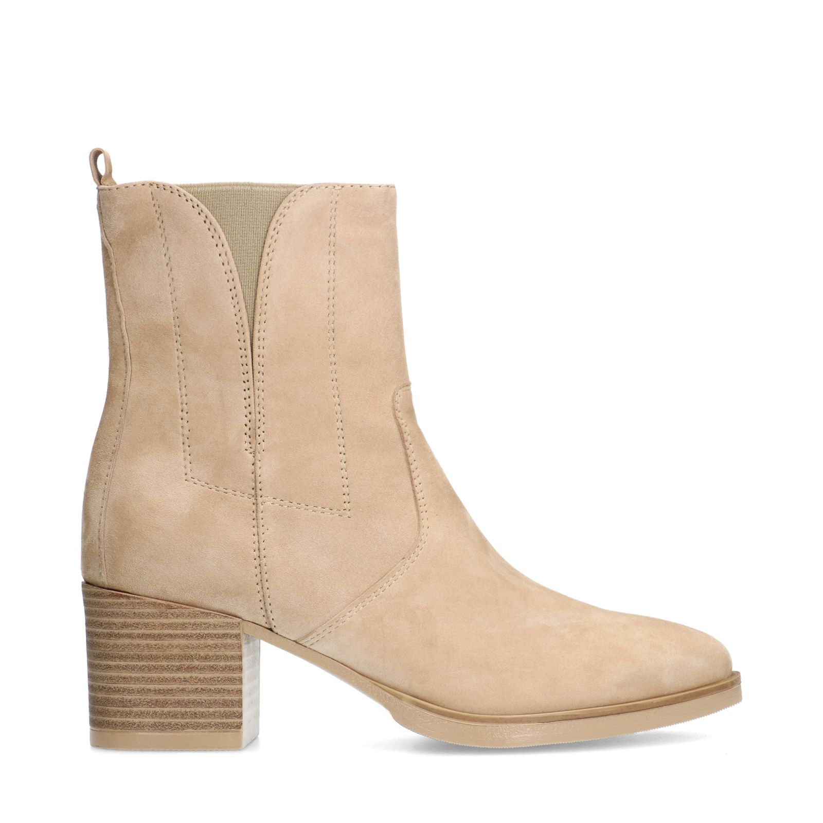 Beigefarbene Veloursleder-Stiefeletten mit Absatz